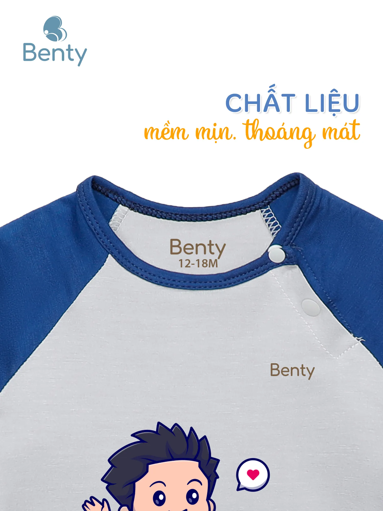 Bộ cộc tay cài chéo phối in BT082 BENTY, chất liệu cao cấp