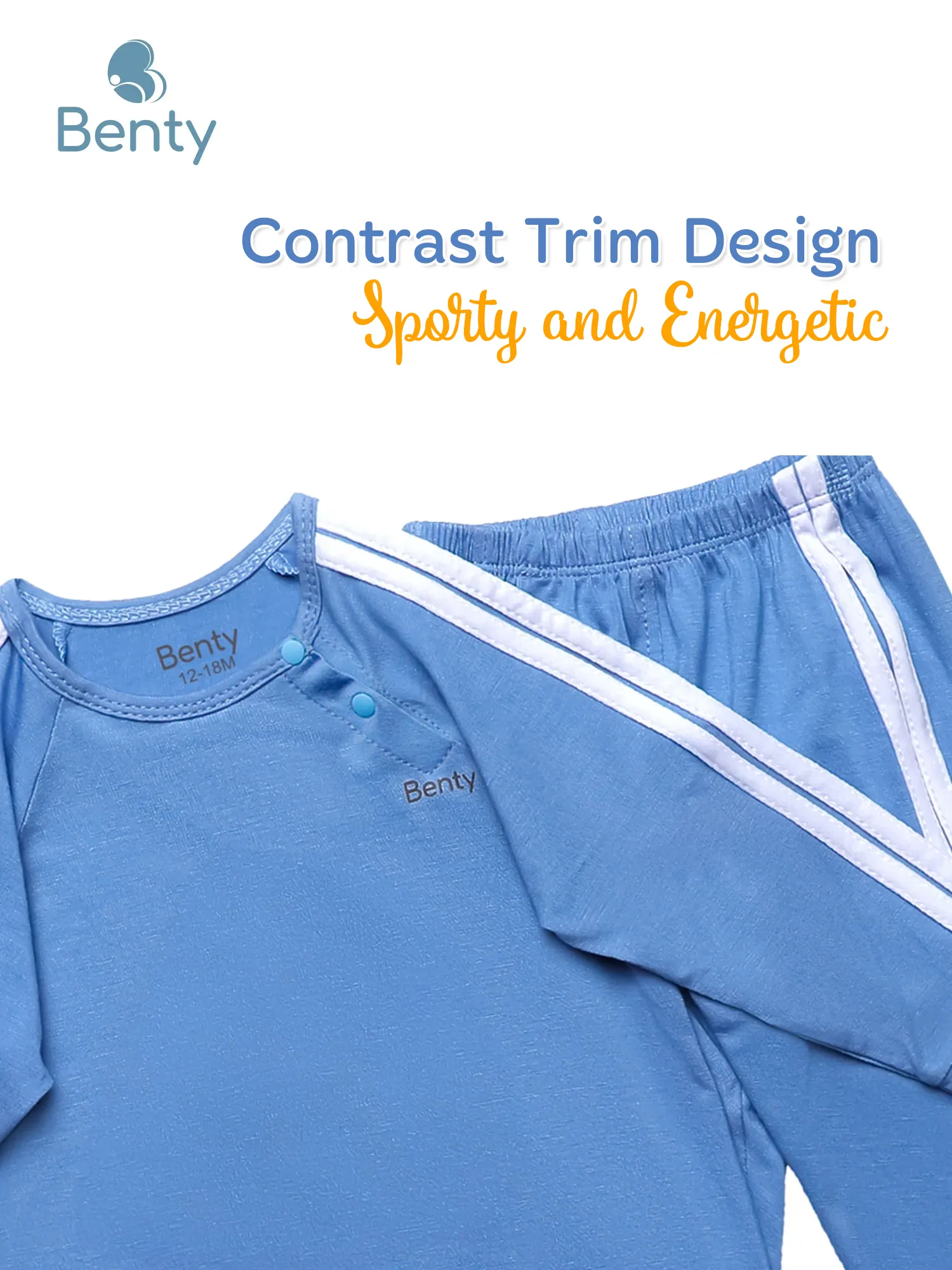 BENTY Plain Sporty Baby Long-Sleeve Cross-Snap Set