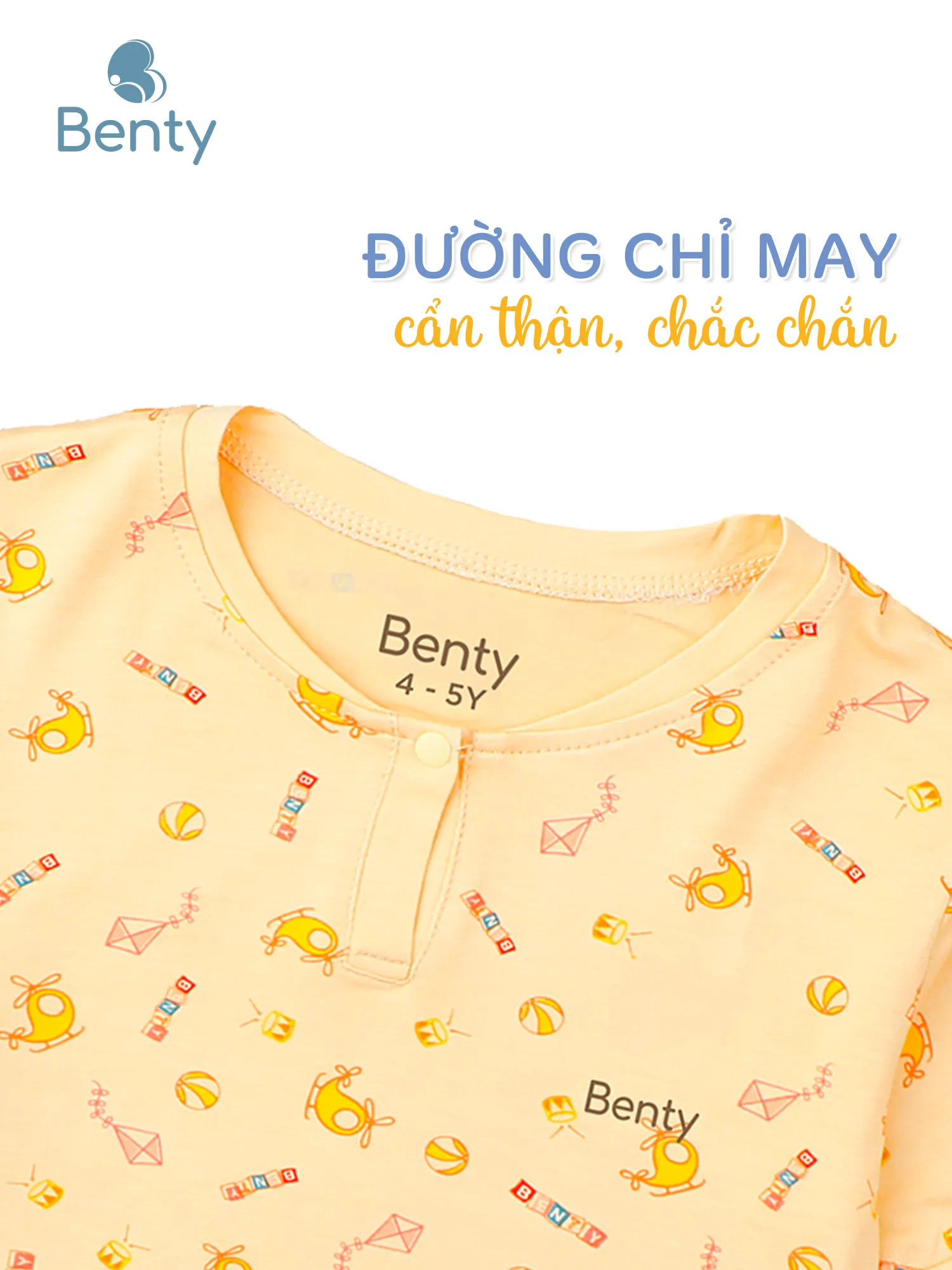 Bộ cộc tay cổ trụ họa tiết BENTY, sang trọng cho bé trai, bé gái