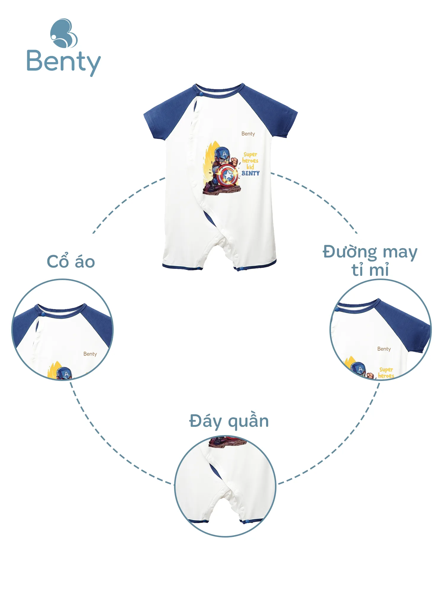 Body cộc cài lệch BT049 in hình Captain America BENTY