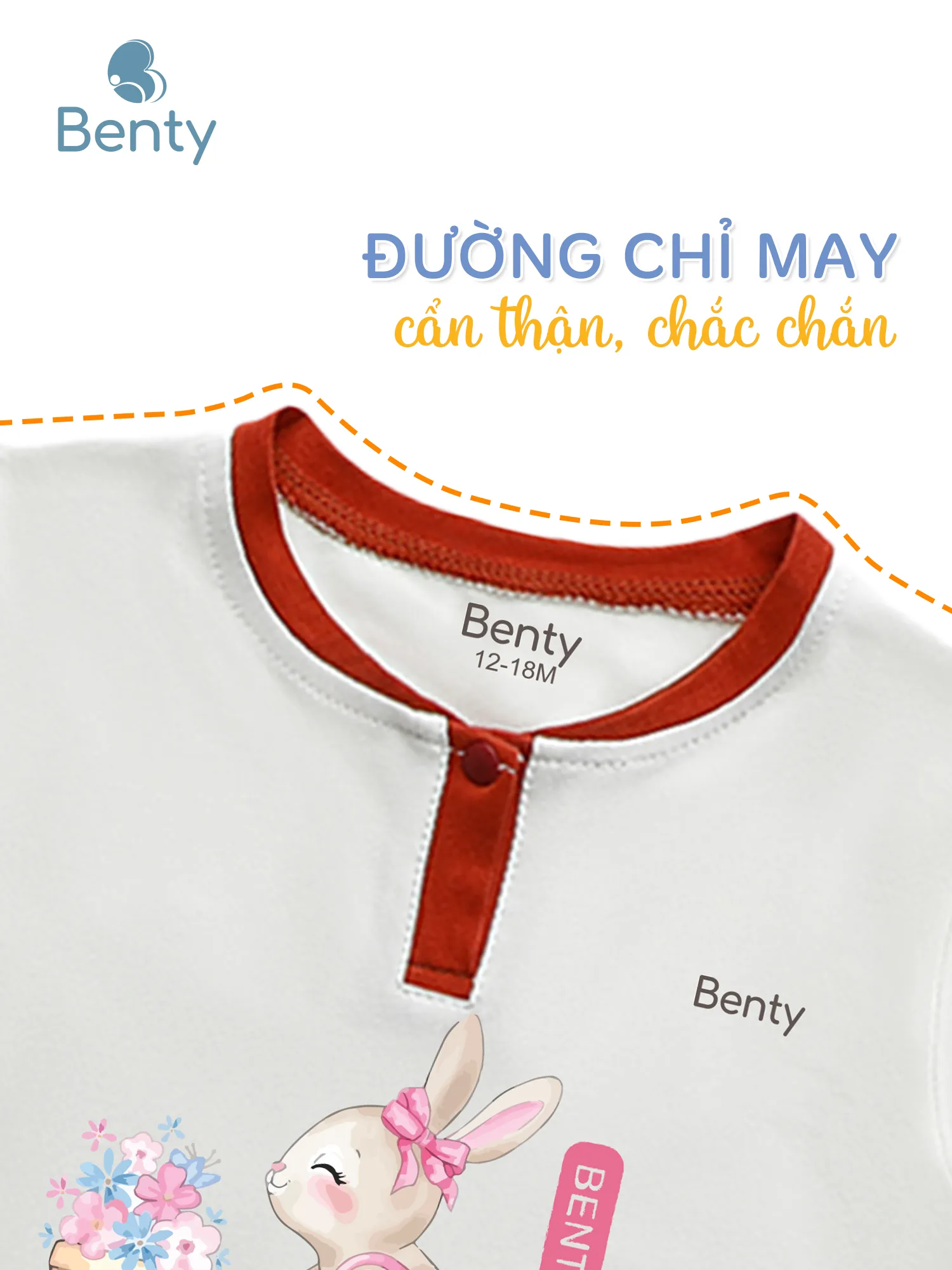 Bộ cộc tay cổ trụ in thỏ BT014 BENTY,quần áo an toàn da bé