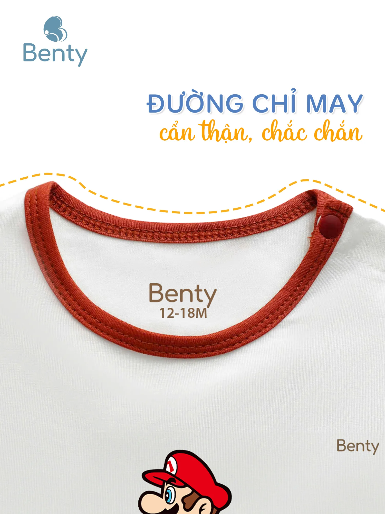 Bộ cộc tay cài vai viền in Mario BENTY BT111, chất mềm mát