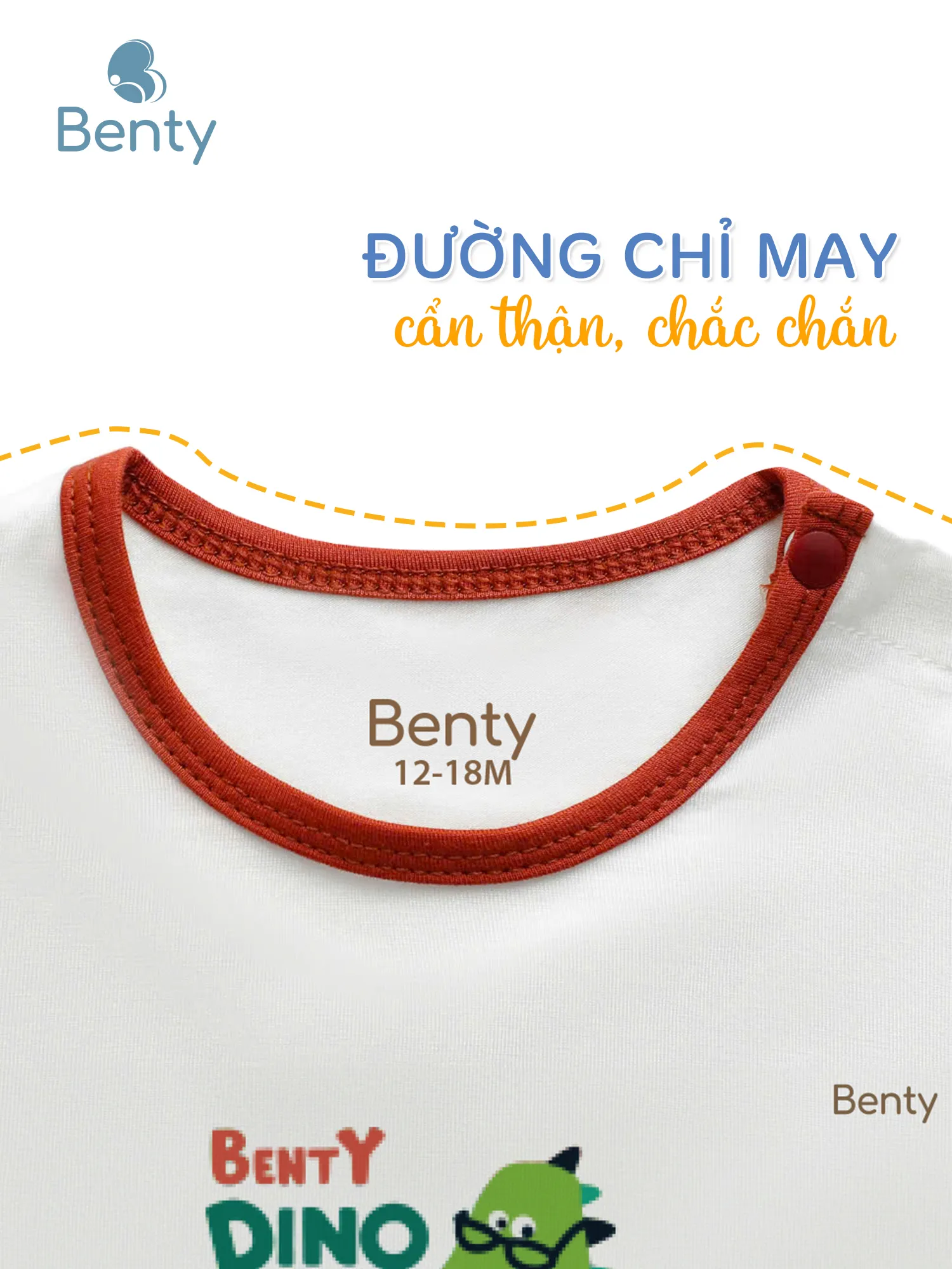 Bộ cộc tay cài vai viền in khủng long BT051 BENTY, chất mềm mịn