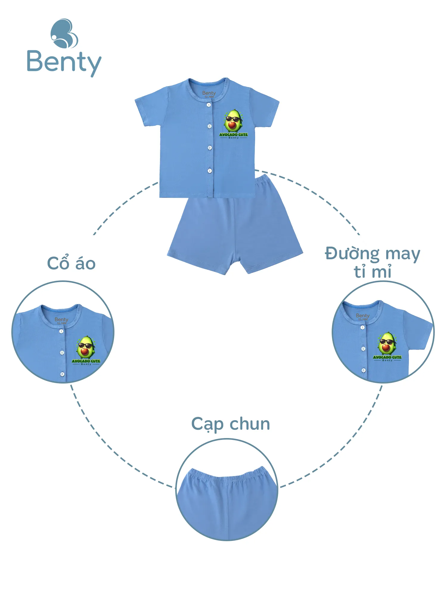 Bộ cộc tay cài thẳng in BT116 BENTY, nút cài thẳng tiện lợi