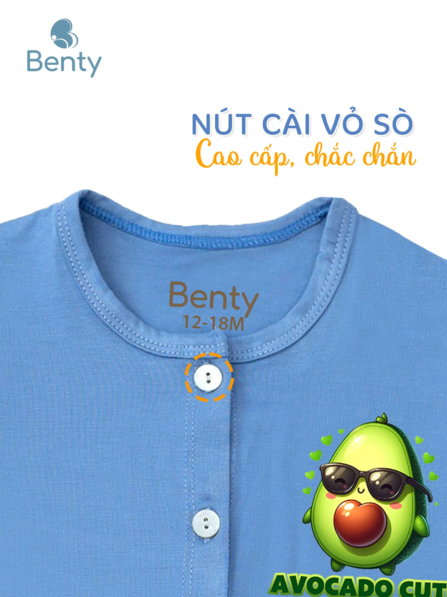 Bộ cộc tay cài thẳng in BT116 BENTY, nút cài thẳng tiện lợi