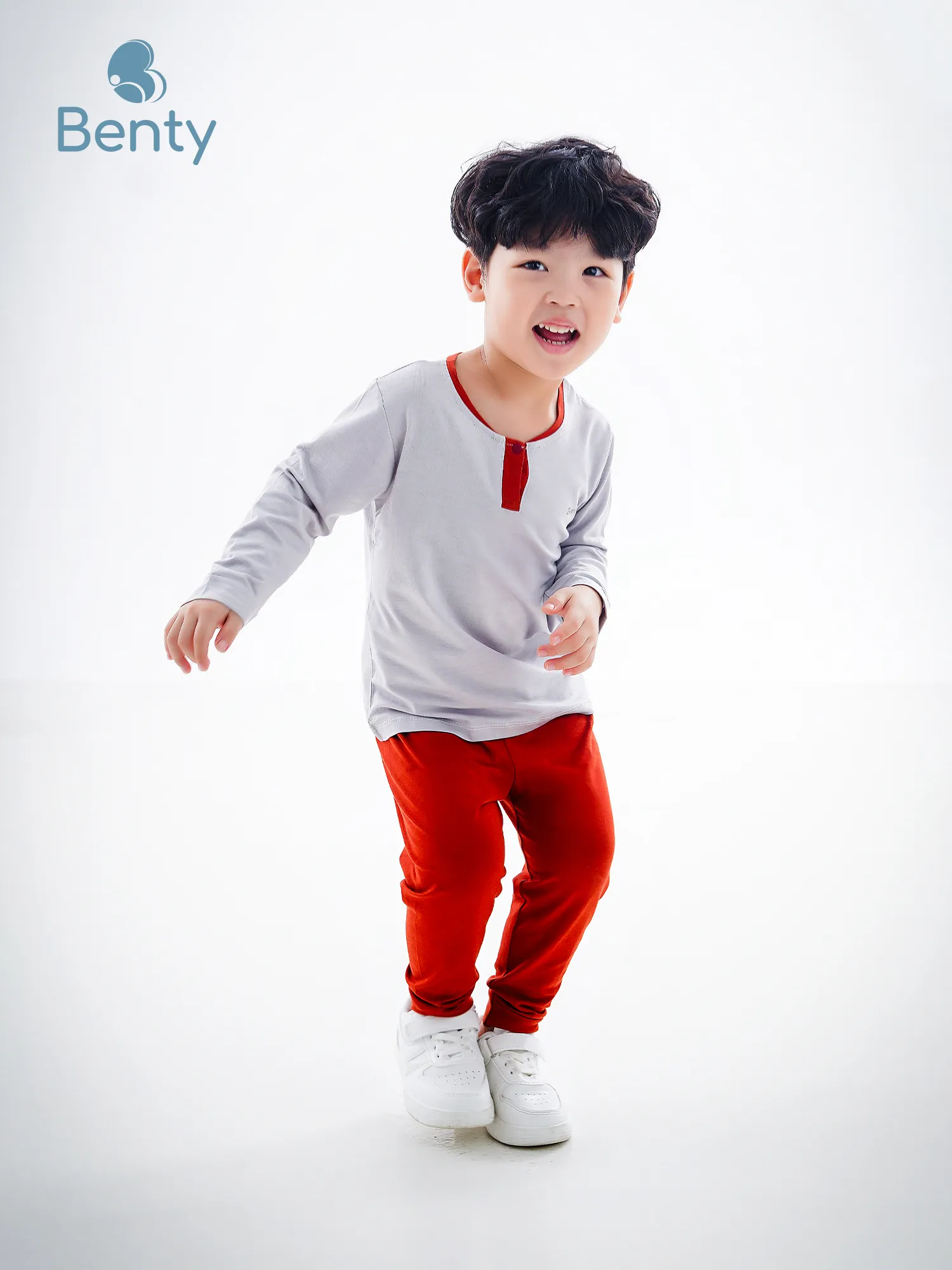 Dài tay cổ trụ phối xám trơn BENTY đồ bộ trẻ em an toàn