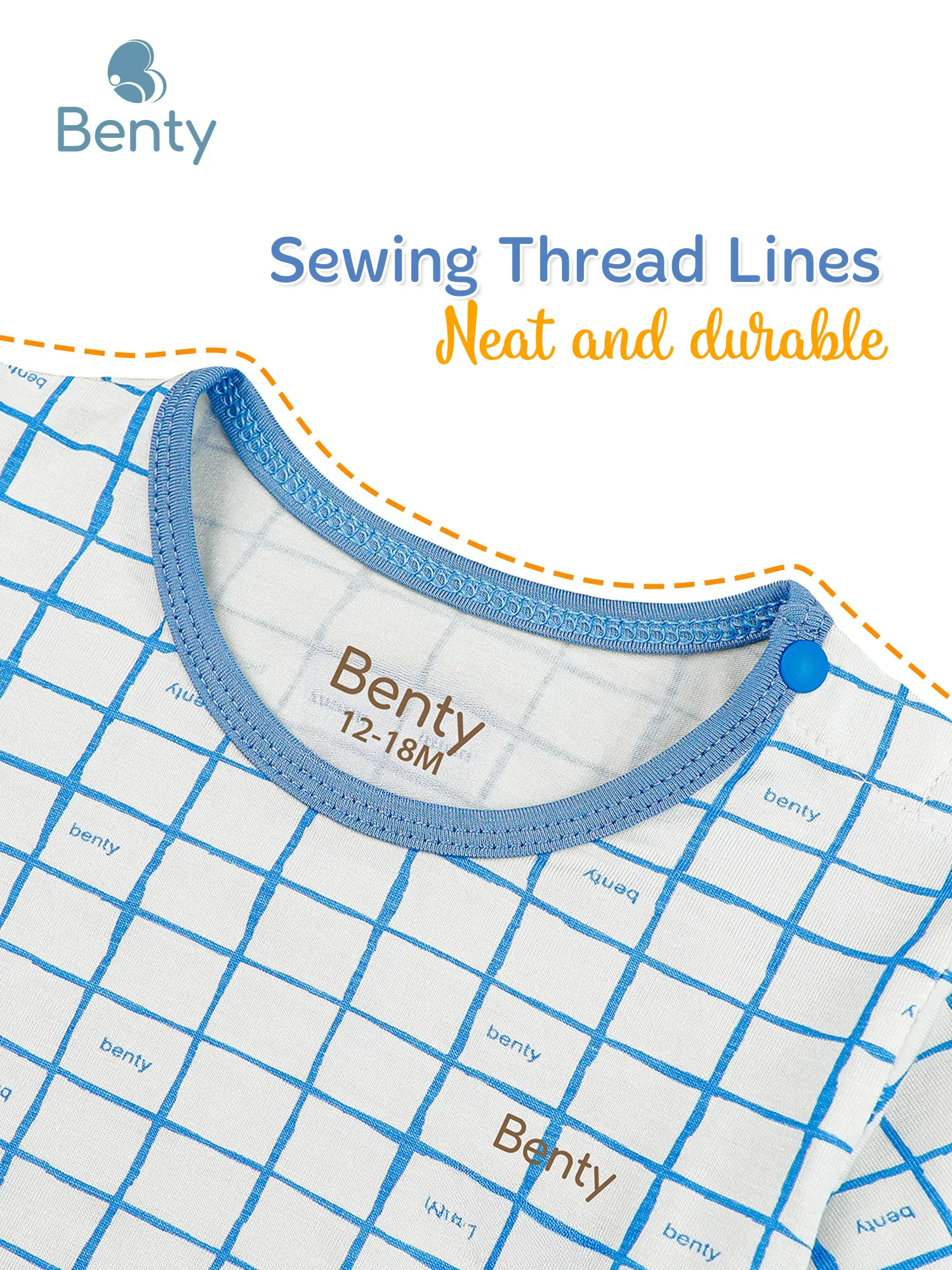 BENTY short sleeve shoulder button plaid set breathable