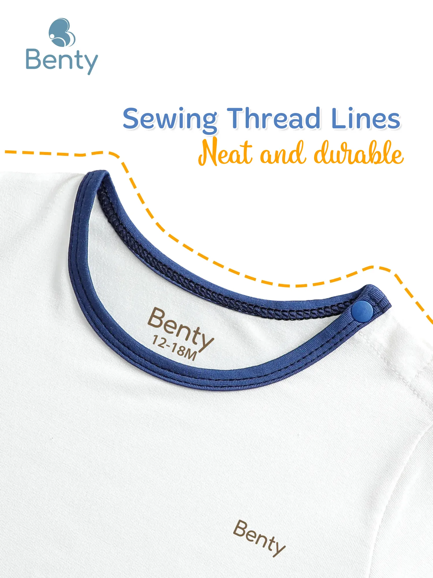 BENTY Long-Sleeve Shoulder-Snap Set with Plain Trim