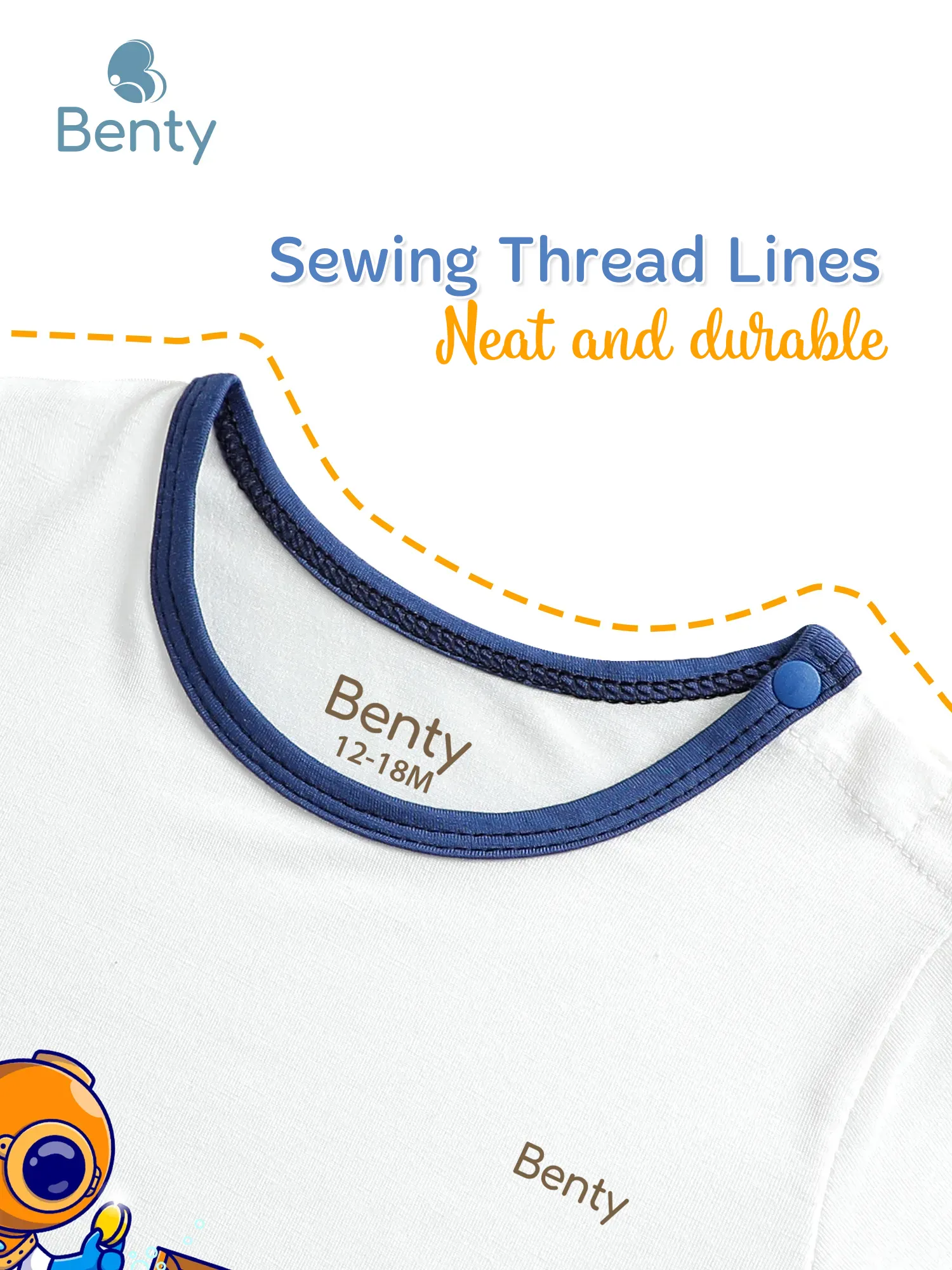 BENTY BT076 Long-Sleeve Shoulder-Snap Set with Trim