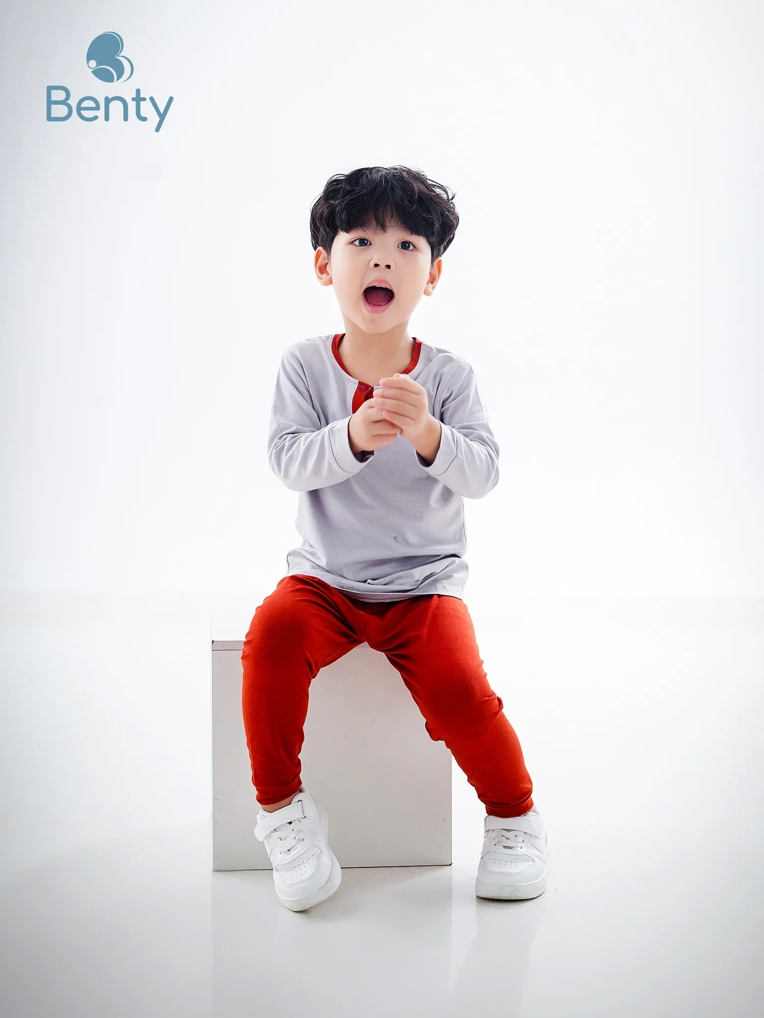 Dài tay cổ trụ phối xám trơn BENTY đồ bộ trẻ em an toàn