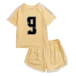 BENTY number 9 sporty button short sleeve set in black