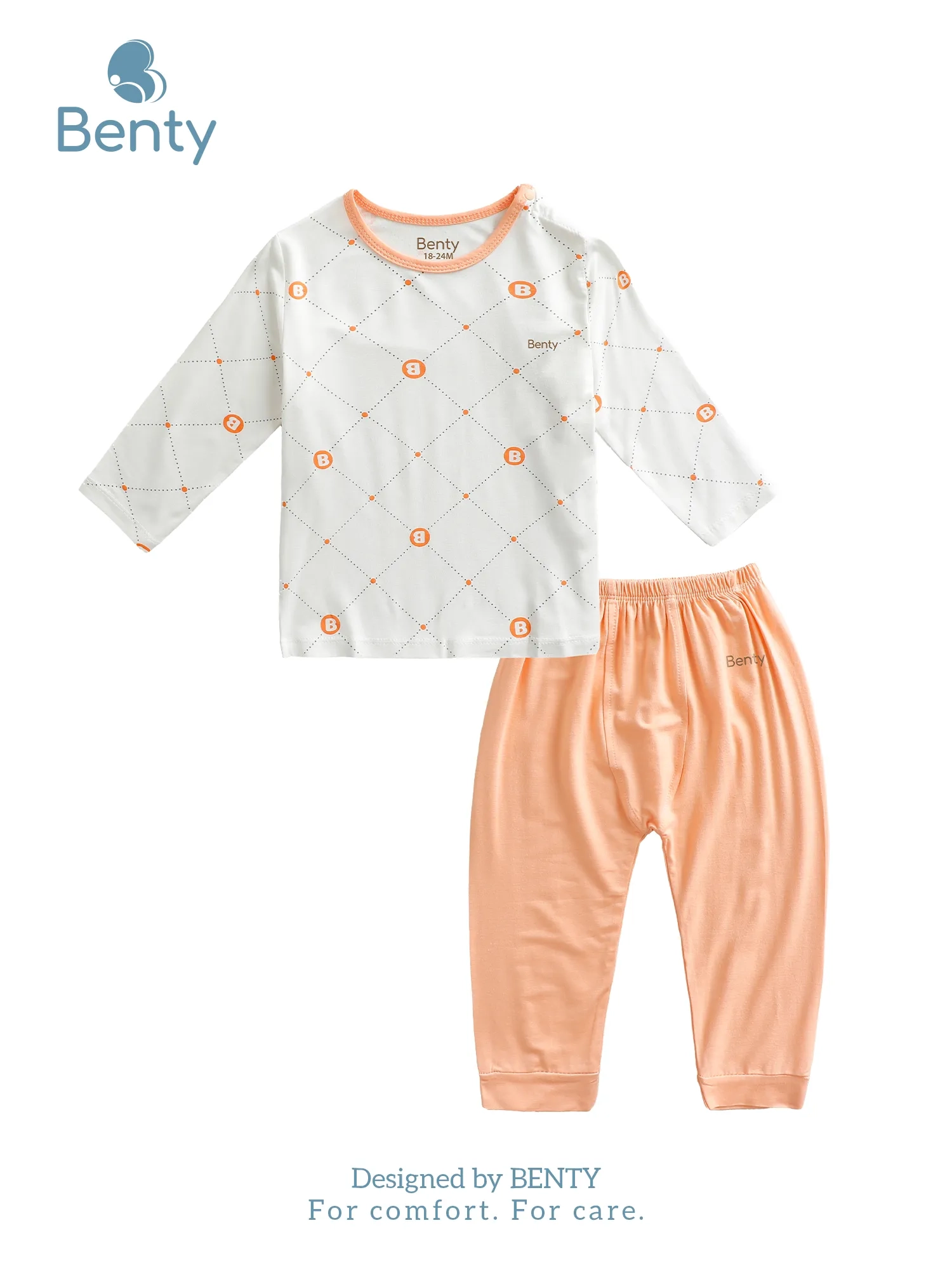 BENTY long set with shoulder buttons and checkered pattern