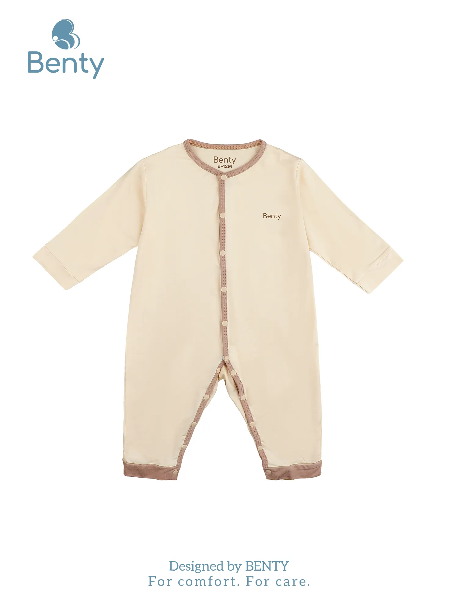 Body dài tay phối viền nền màu be BENTY xinh xắn cho bé