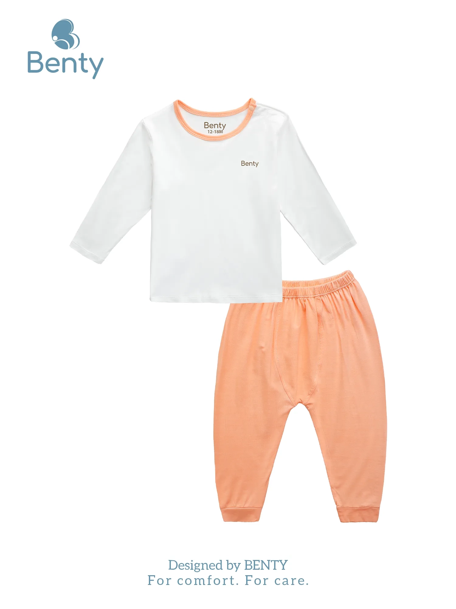 BENTY Long-Sleeve Shoulder-Snap Set with Plain Trim