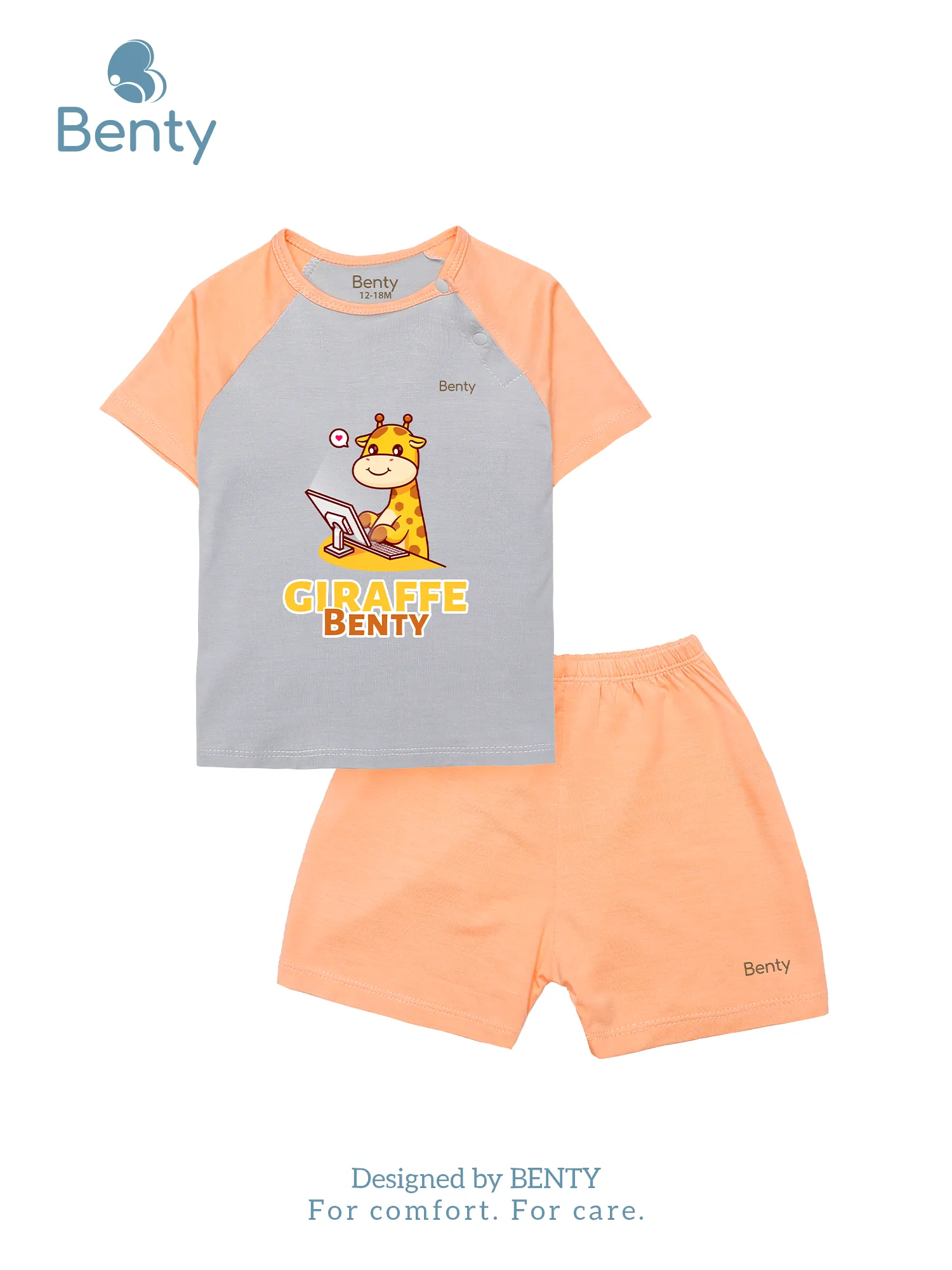 Bộ cộc tay cài chéo nền xám in BT086 BENTY,chất liệu cao cấp