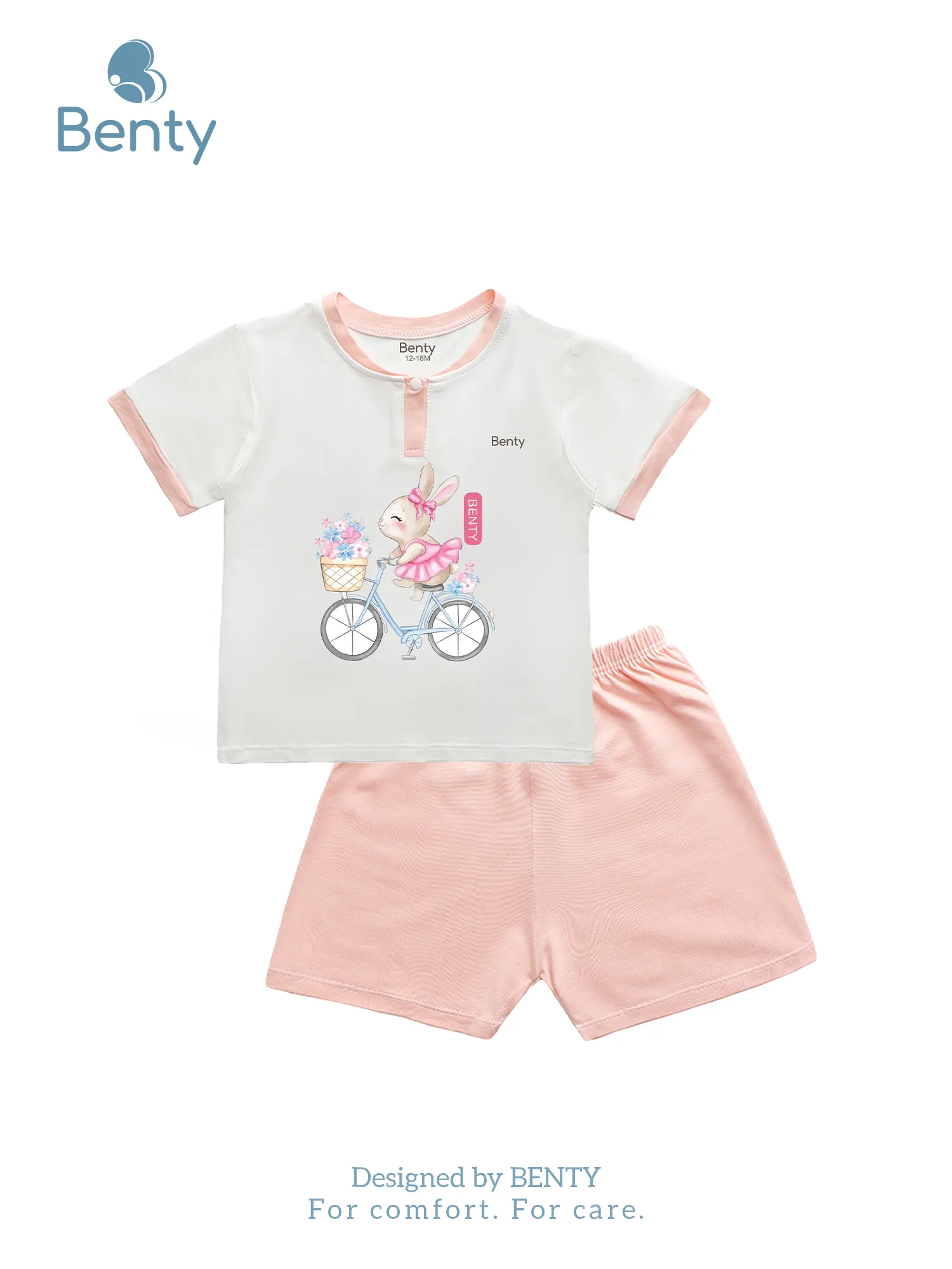 Bộ cộc tay cổ trụ in thỏ BT014 BENTY,quần áo an toàn da bé