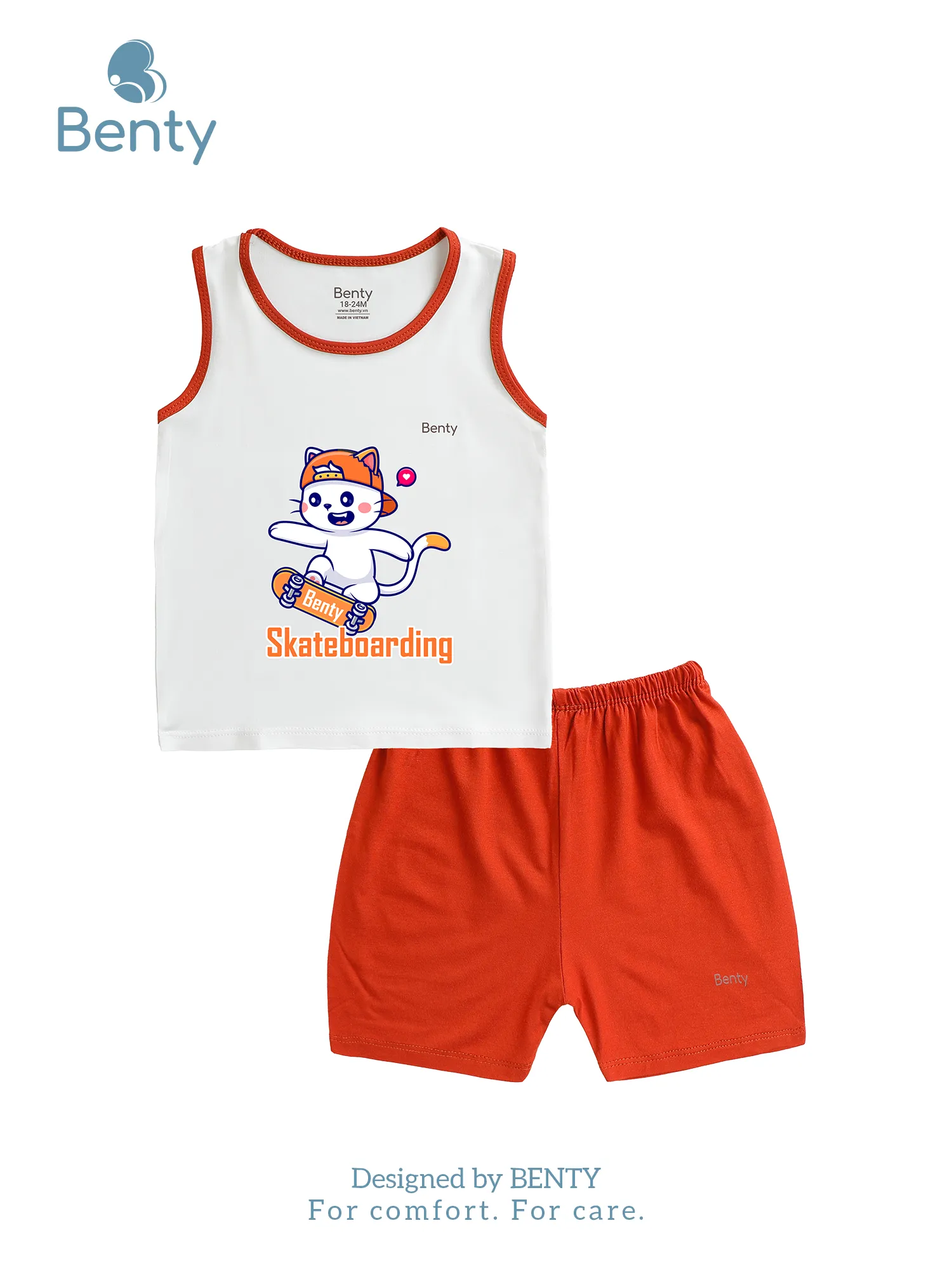 Benty BT102 printed CAT tank top set with trim for babies