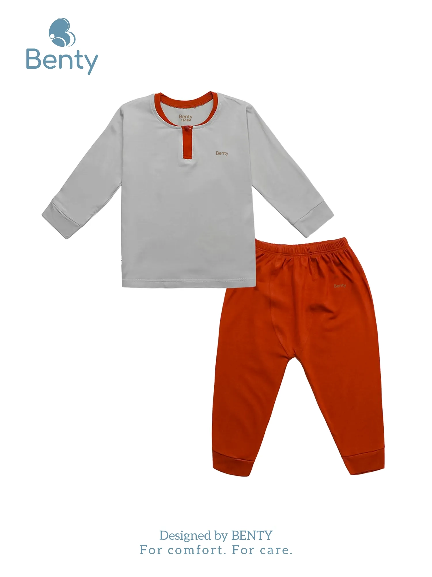 Dài tay cổ trụ phối xám trơn BENTY đồ bộ trẻ em an toàn