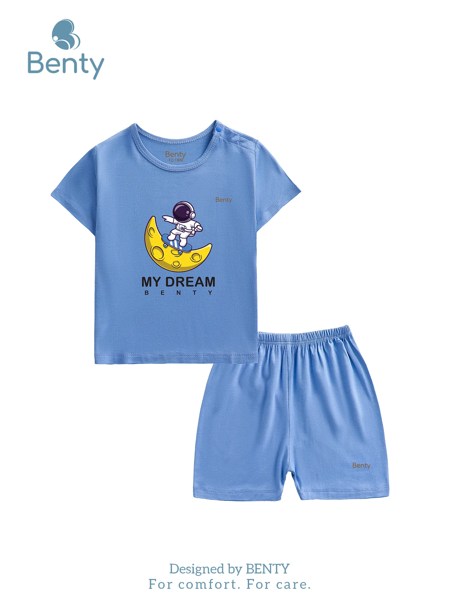 Bộ cộc tay cài vai BENTY in BT004 vũ trụ, mịn mát cho bé yêu