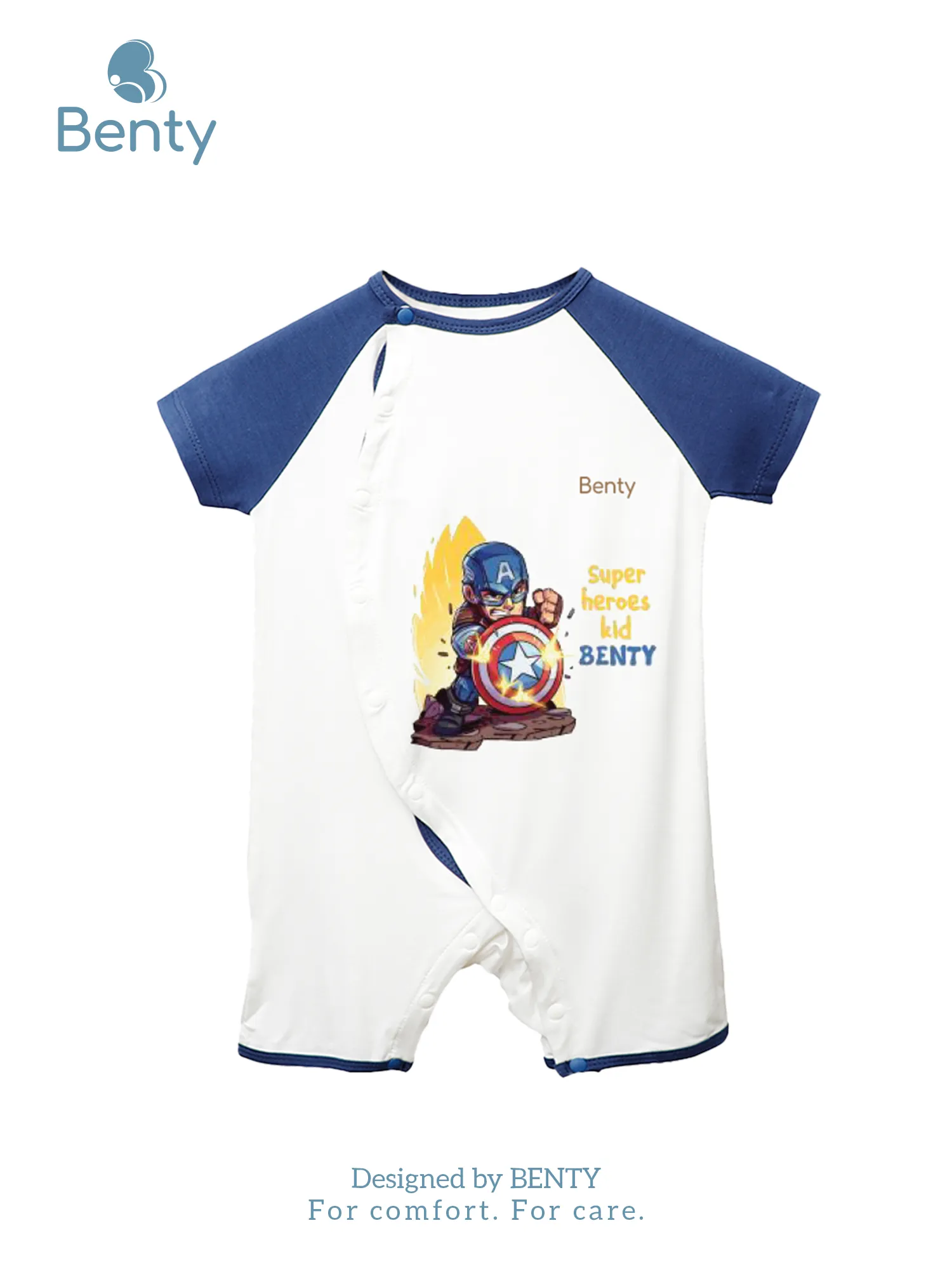 BENTY BT049 Captain America printed bodysuit with side button closure.