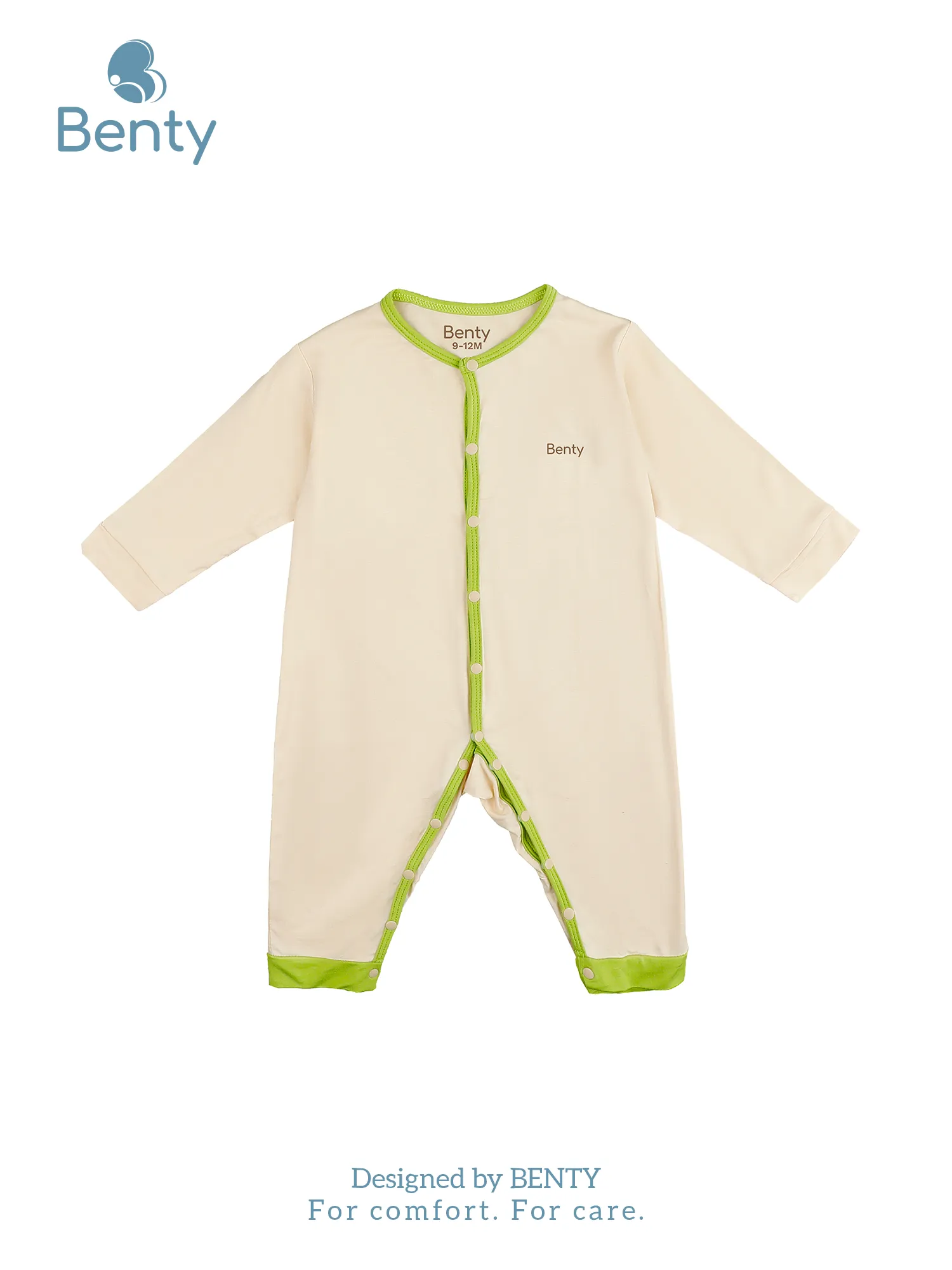 BENTY long-sleeved bodysuit with beige trim for babies