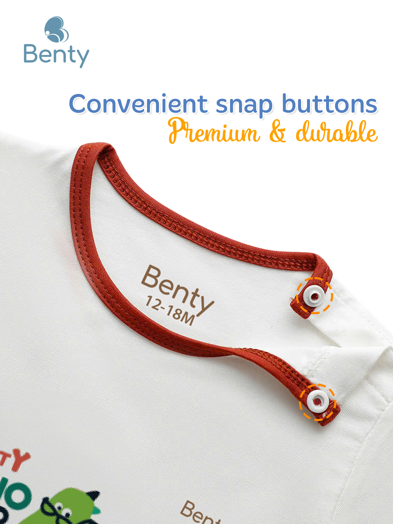 BENTY BT051 dinosaur print shoulder button set, soft and smooth fabric