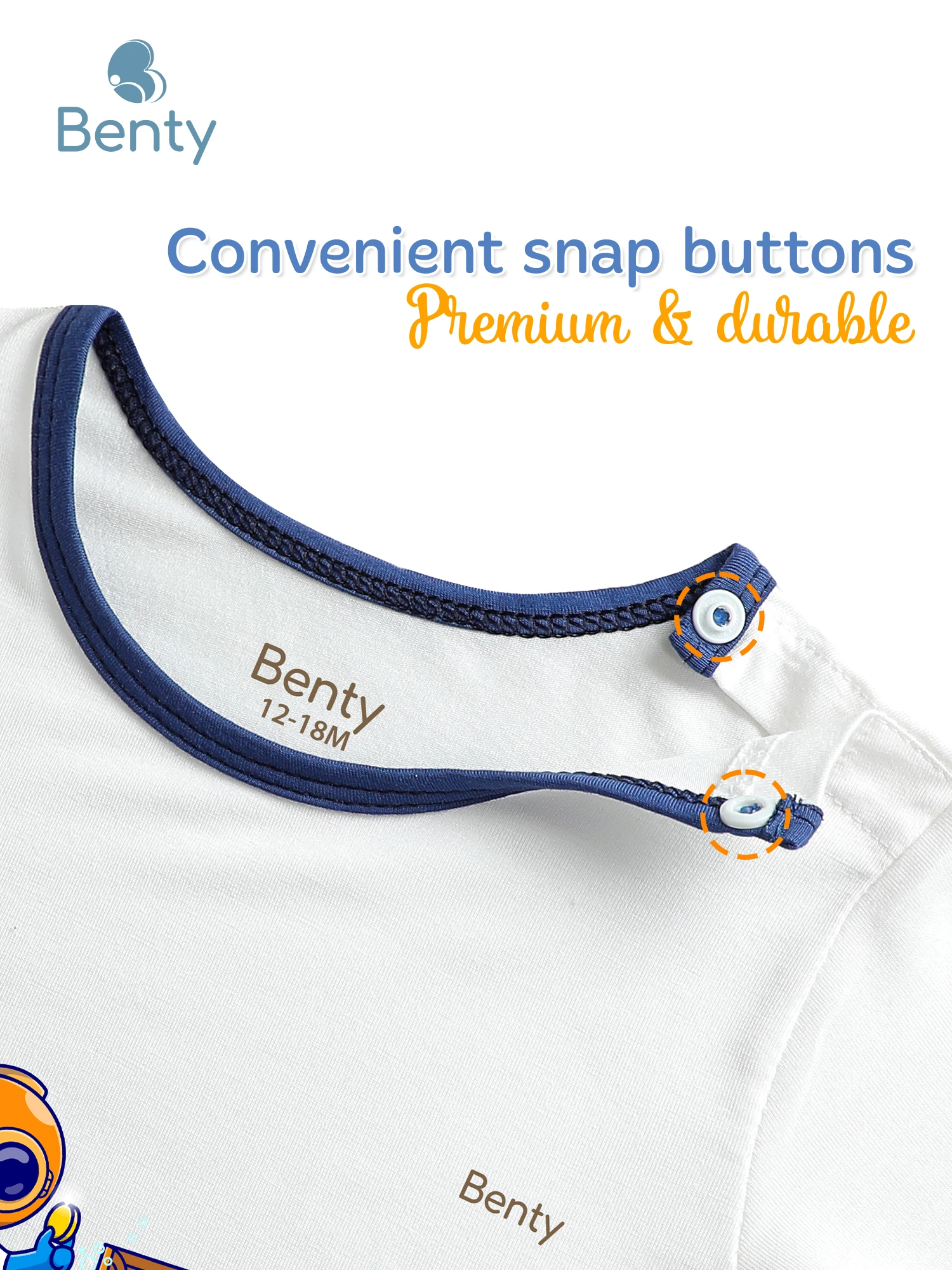 BENTY BT076 long-sleeve shoulder-snap set with trim