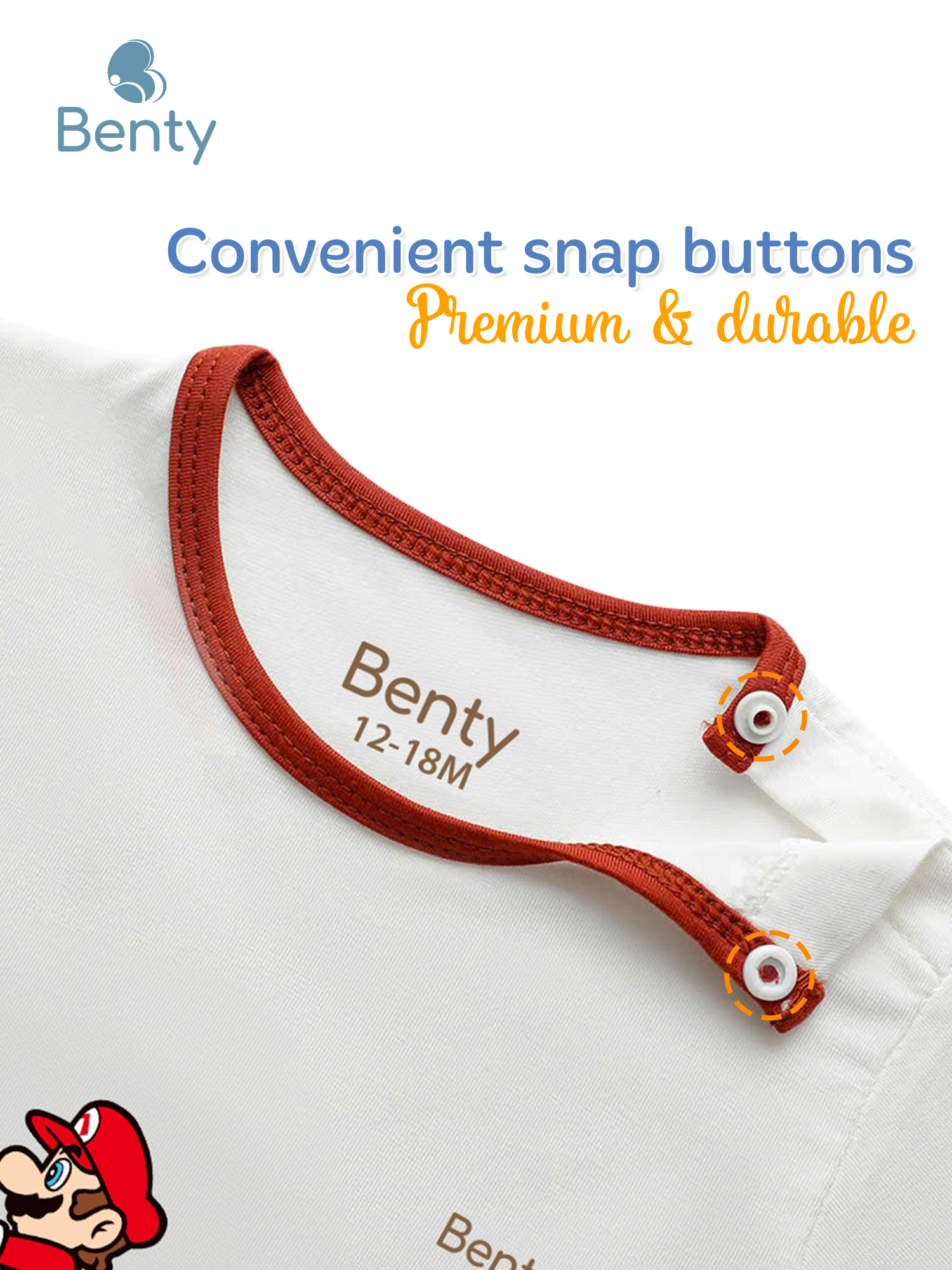 BENTY BT111 Mario print shoulder button set, soft and cool fabric