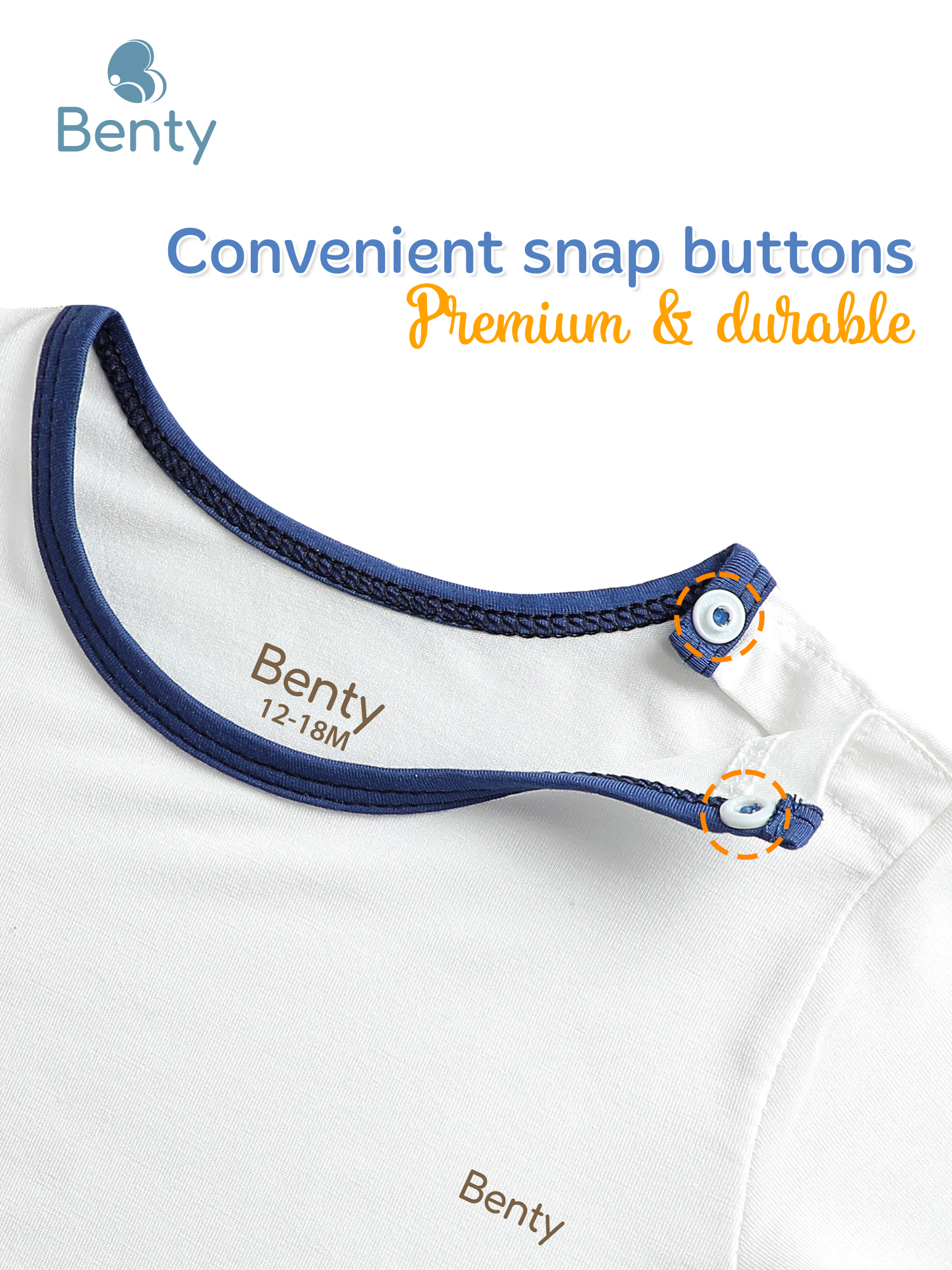 BENTY long-sleeve shoulder-snap set with plain trim