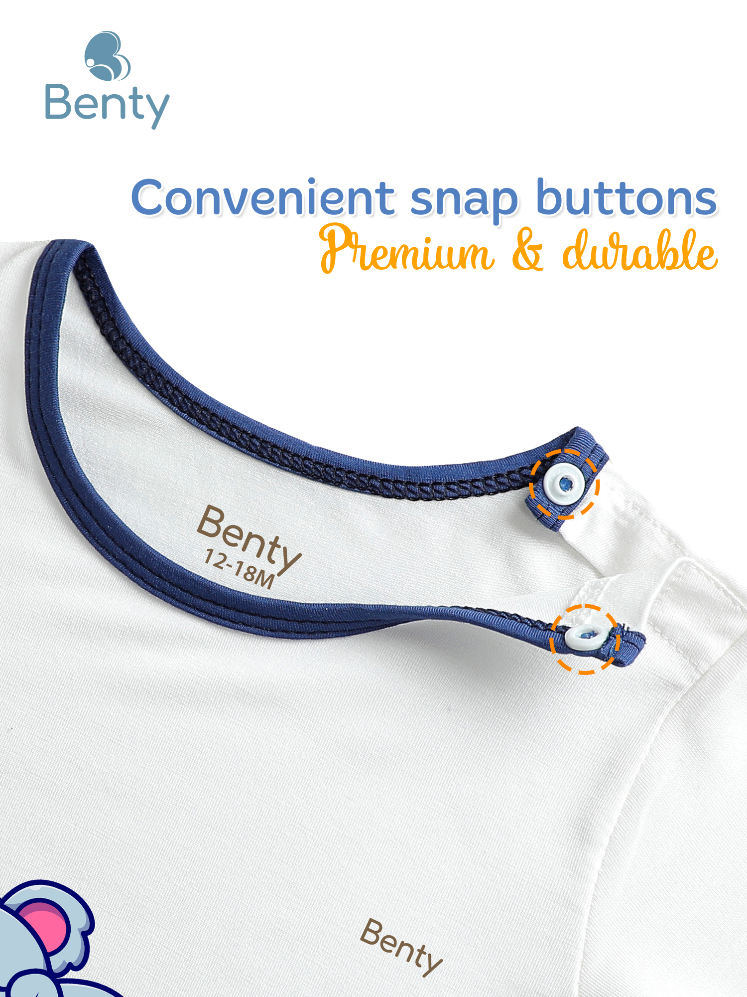 BENTY BT074 long-sleeve shoulder-snap set with trim