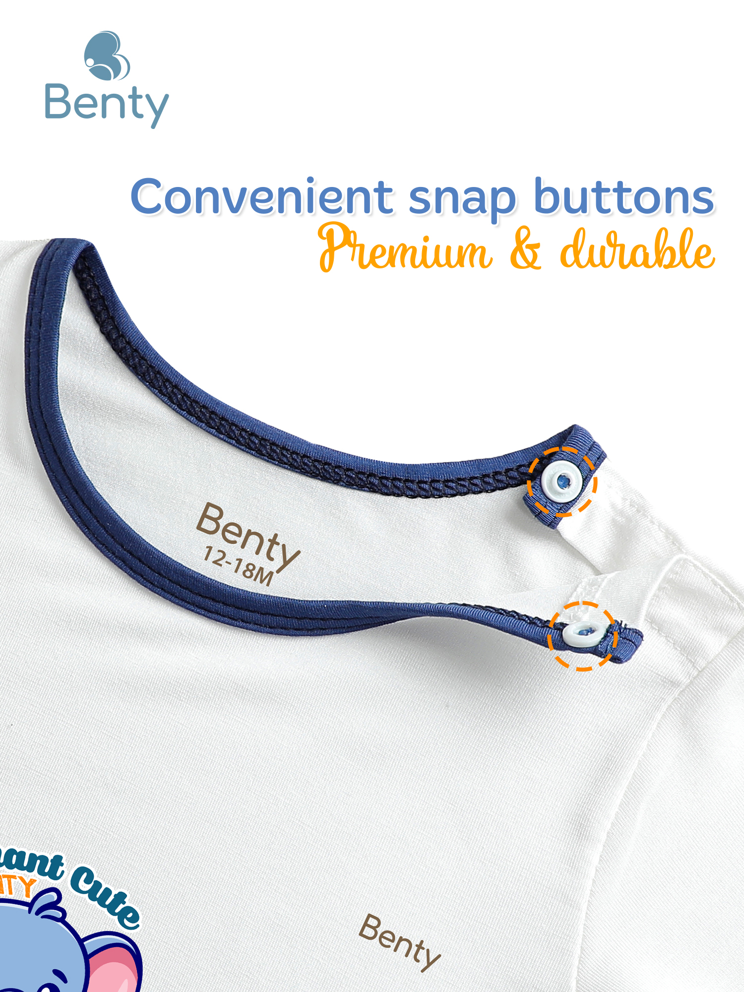 BENTY BT077 long-sleeve shoulder-snap set with trim