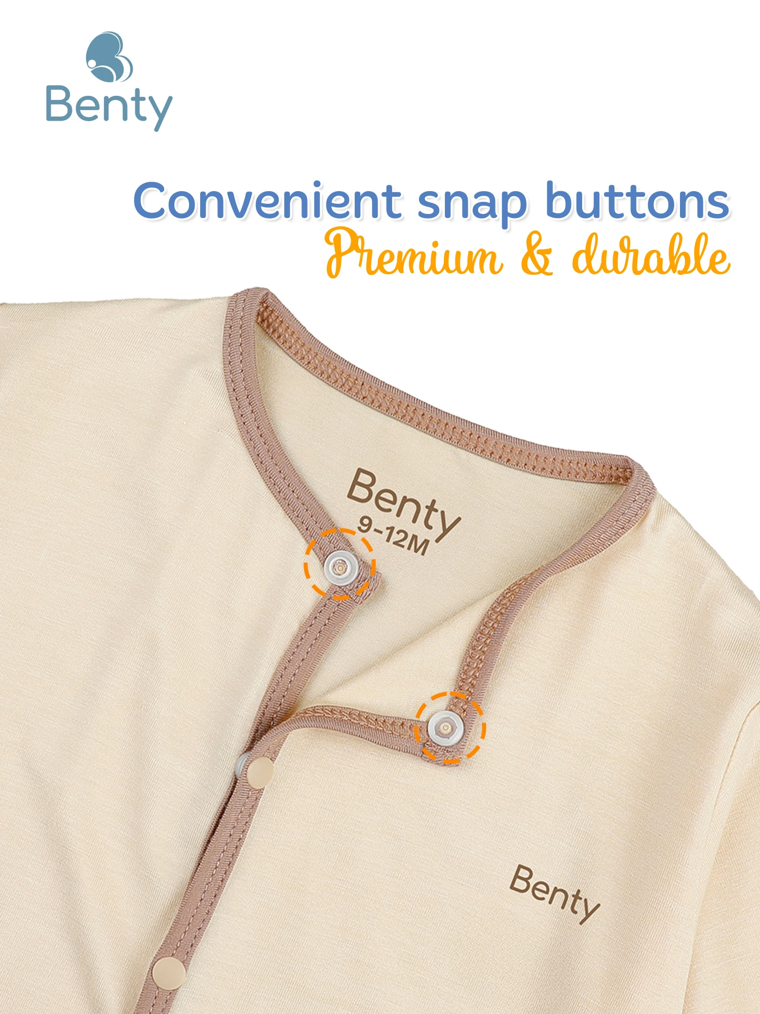 BENTY long-sleeved bodysuit with beige trim for babies