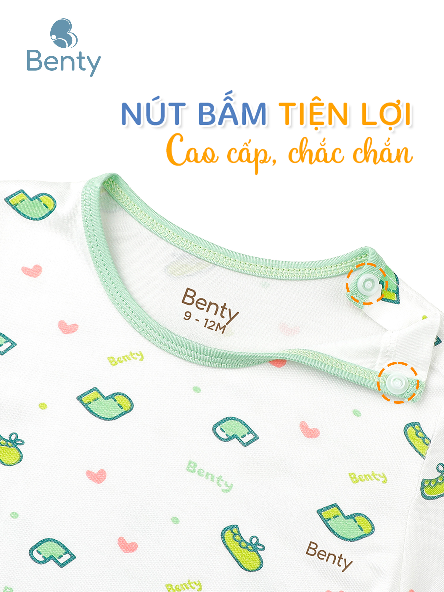 Bộ cộc tay cài vai BENTY họa tiết, đáng yêu cho bé
