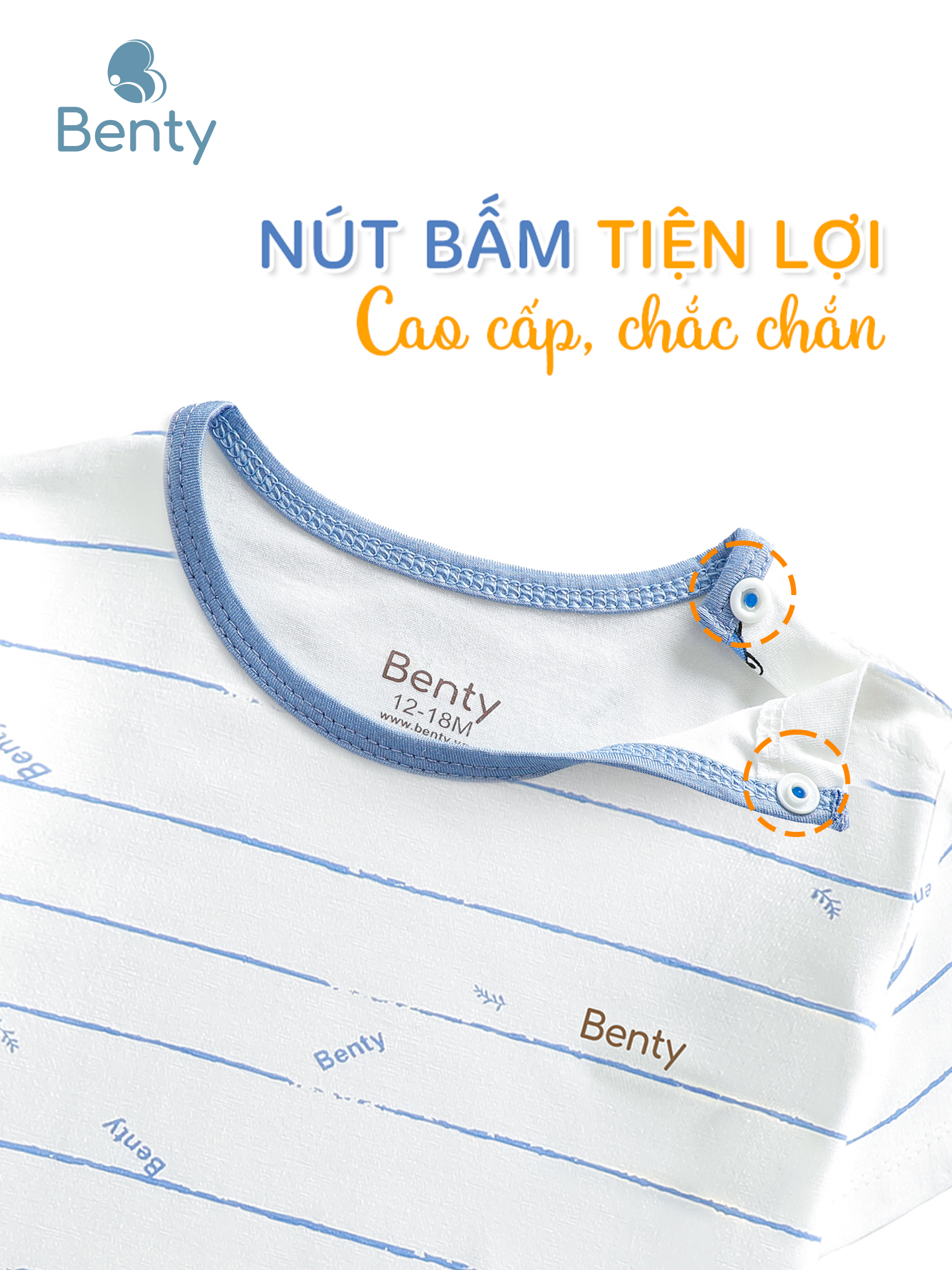 Bộ cộc tay cài vai sọc BENTY co giãn an toàn da bé