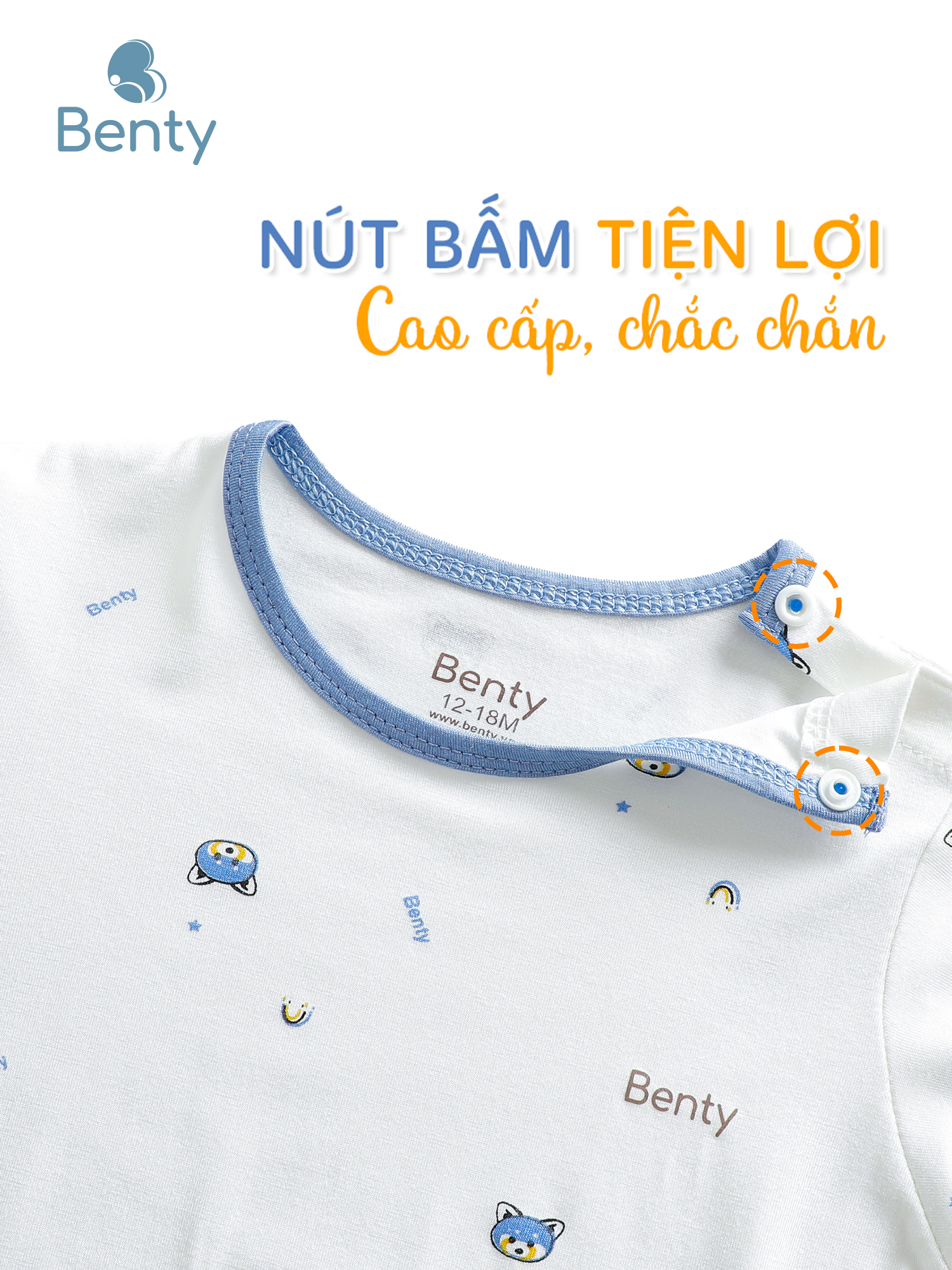 Bộ cộc tay cài vai họa tiết BENTY dễ thương cho bé