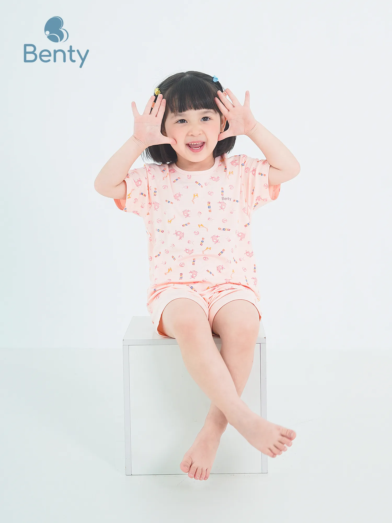 Bộ cộc tay cài vai họa tiết hồng BENTY mềm mịn mát