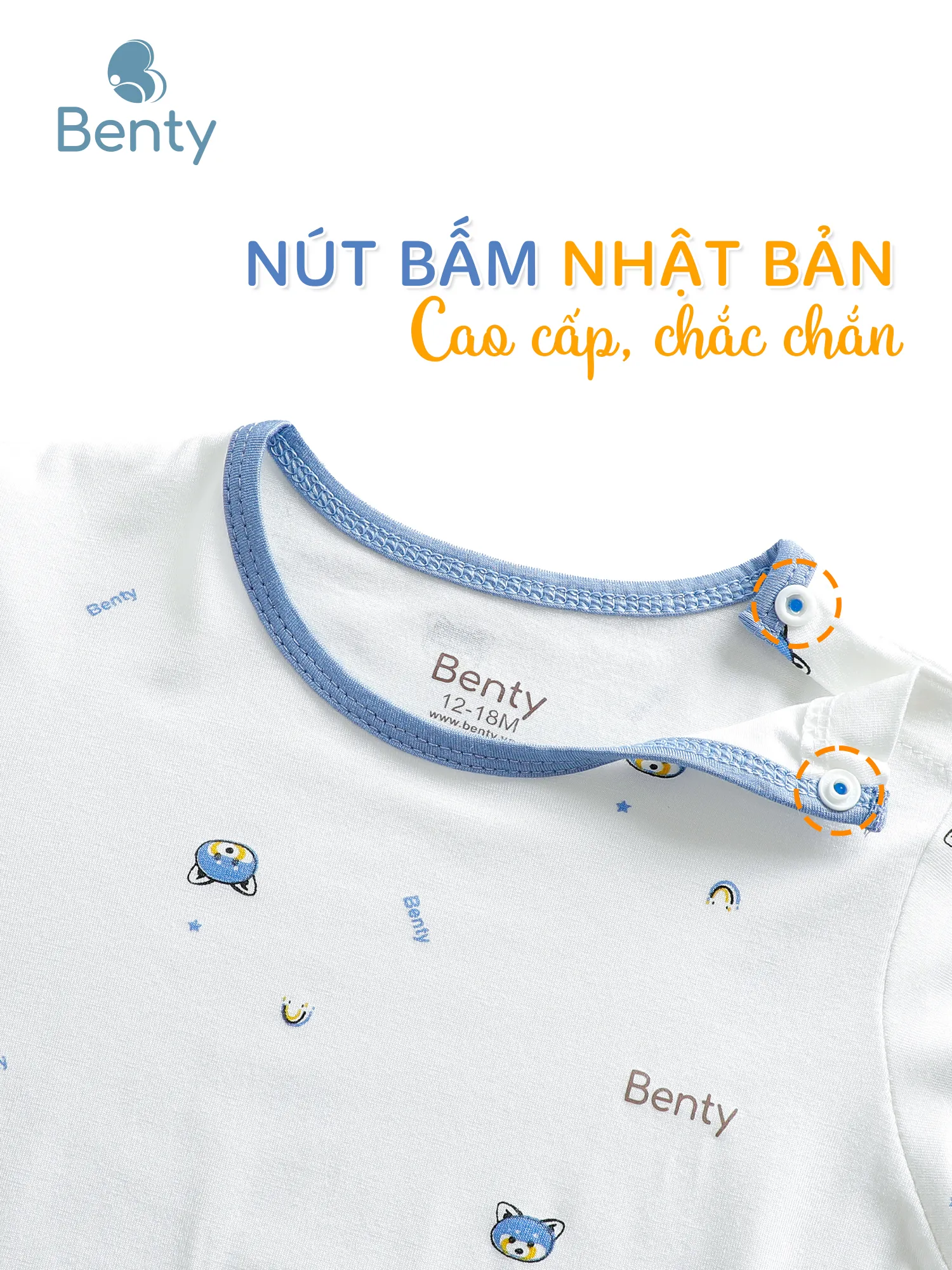 Bộ cộc tay cài vai họa tiết BENTY dễ thương cho bé