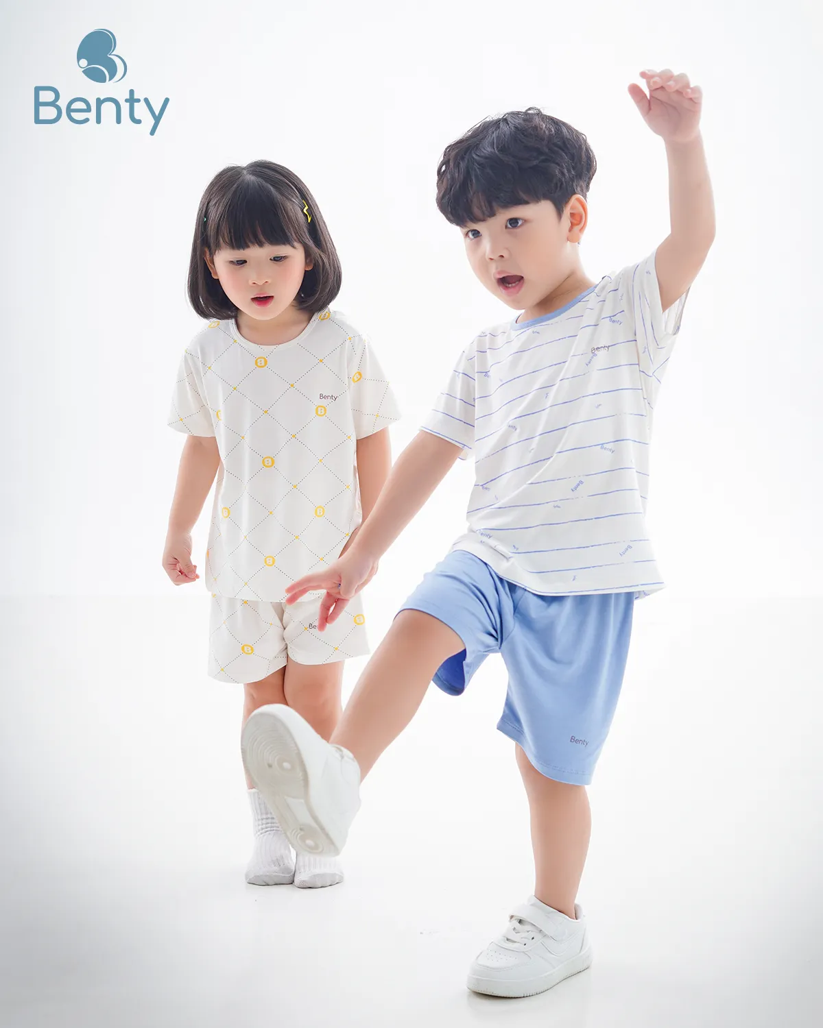 Bộ cộc tay cài vai sọc BENTY co giãn an toàn da bé