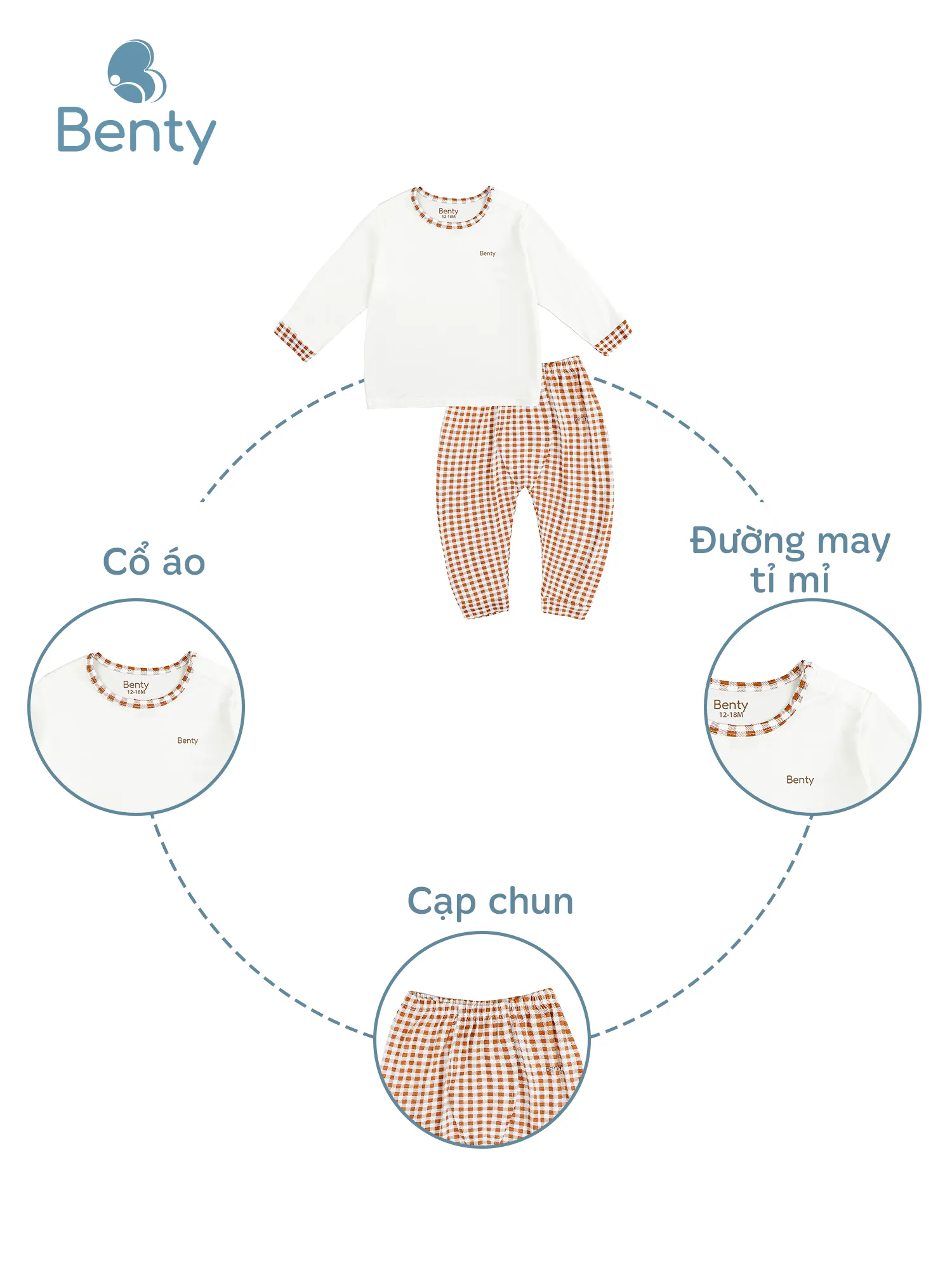 Dài cài vai phối caro bo tay BENTY dễ thương cho bé