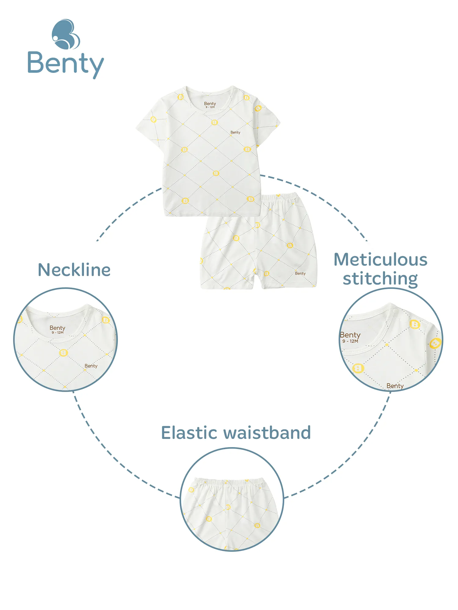 BENTY full print shoulder button set, soft and comfy