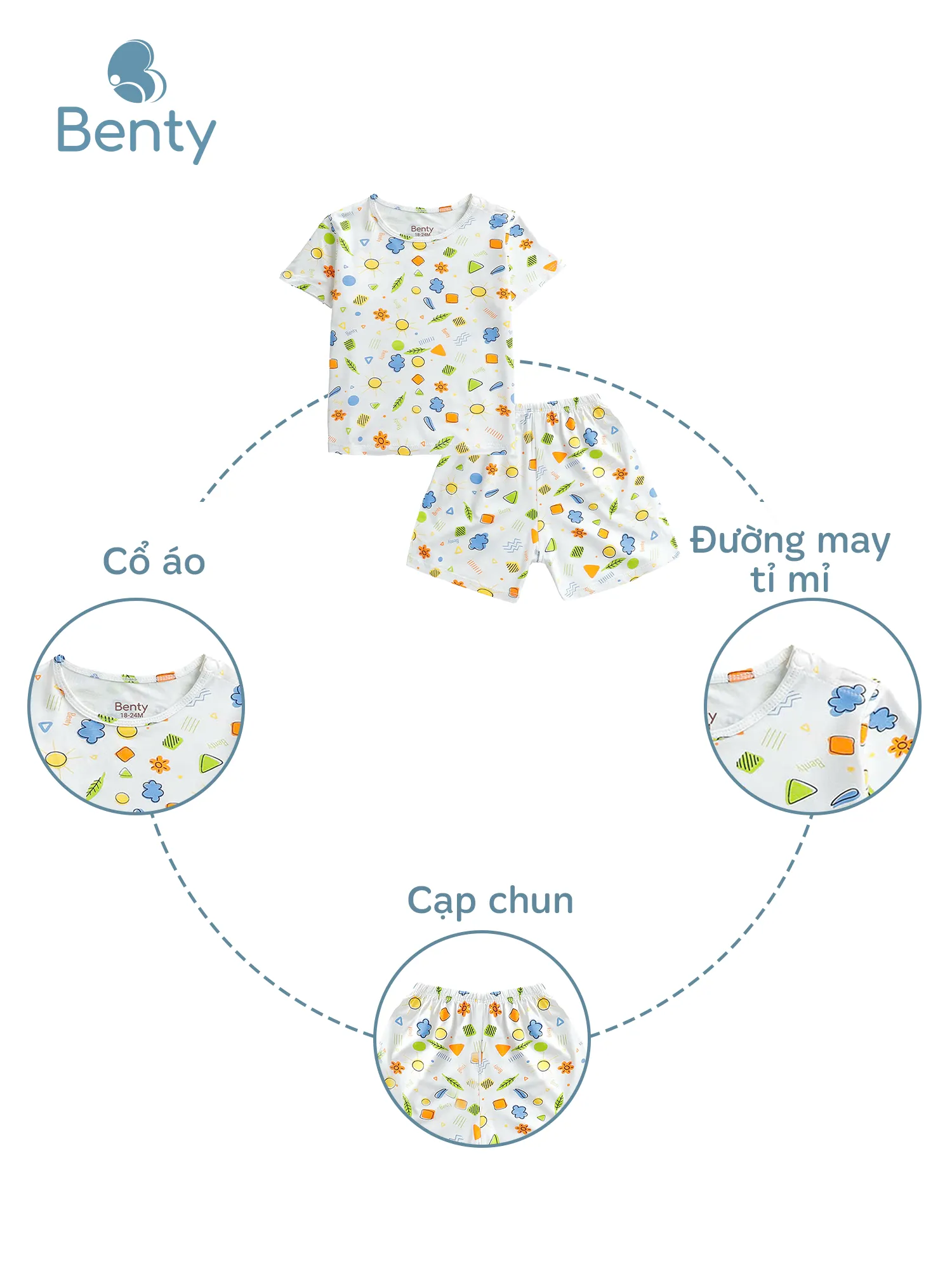 Bộ cộc tay cài vai BENTY full họa tiết mới cho bé