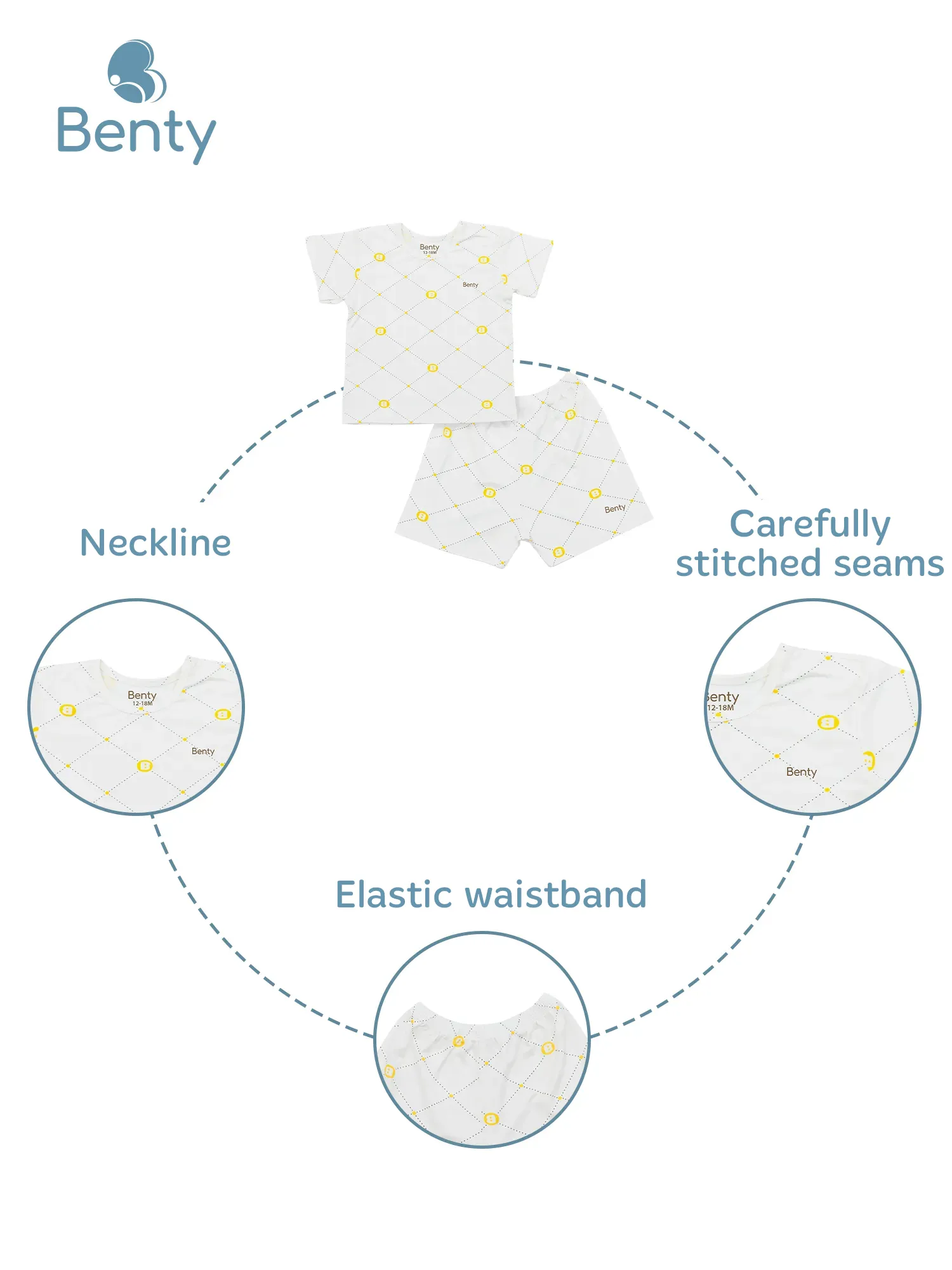 BENTY full print shoulder button set, soft and comfy