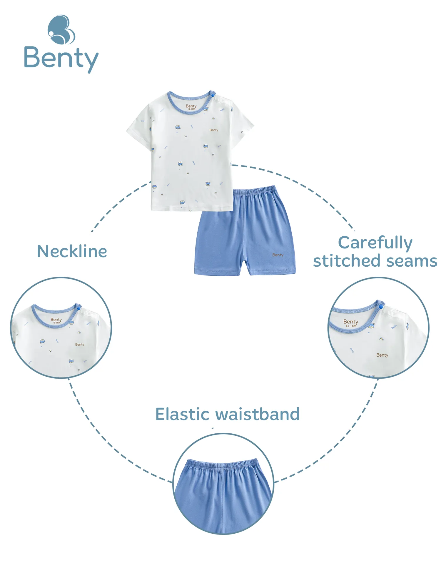 BENTY patterned shoulder short sleeve set for kids