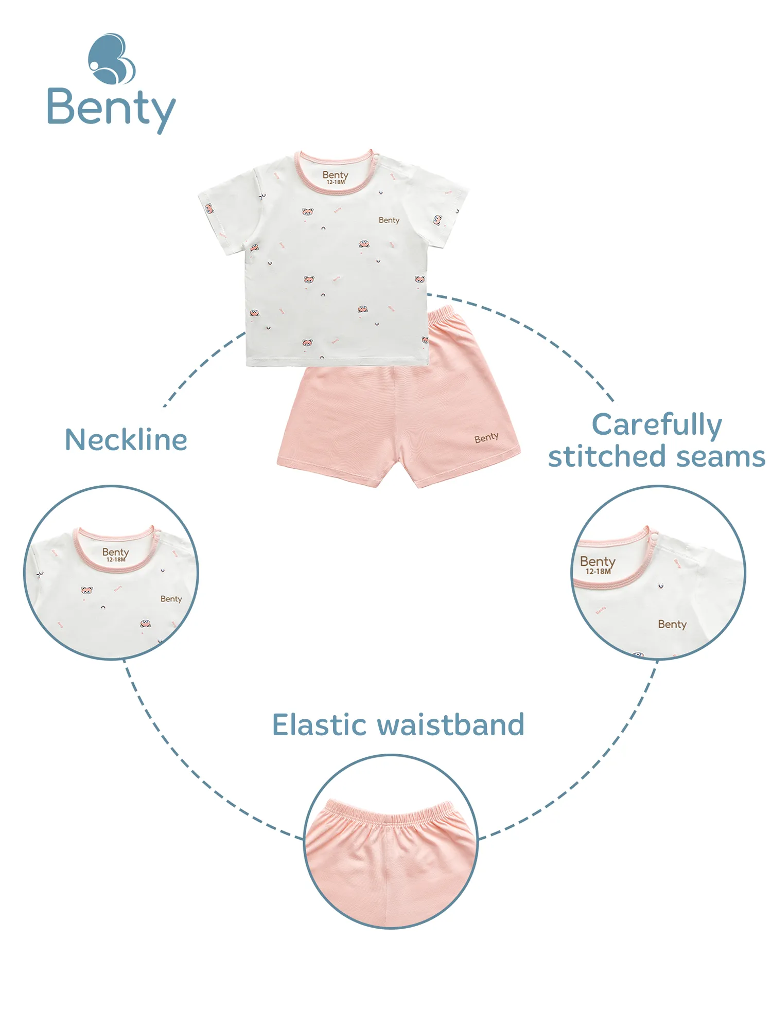 BENTY short sleeve shoulder button set in pink pattern soft