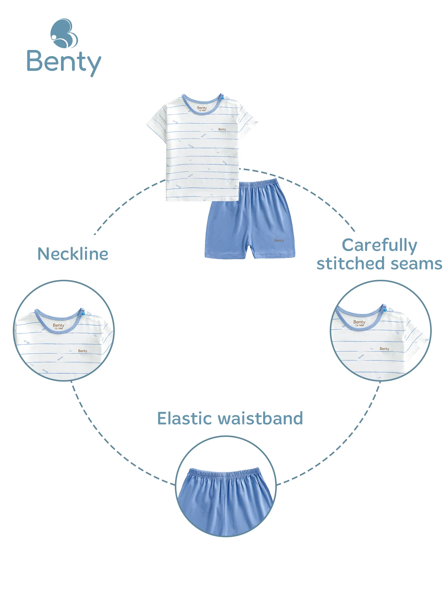 BENTY short sleeve shoulder button striped set gentle on baby