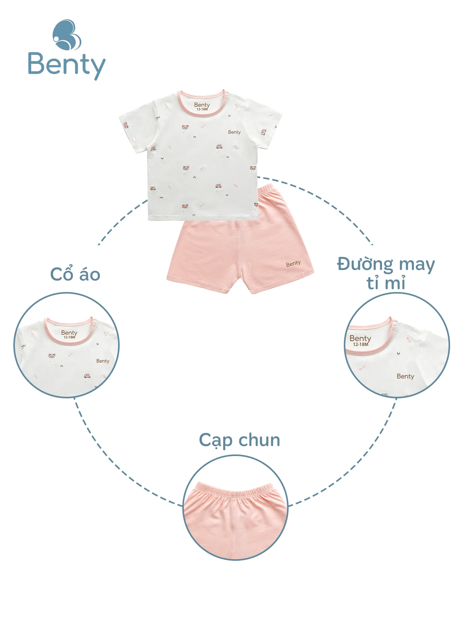 Bộ cộc tay cài vai họa tiết hồng BENTY mềm mịn mát