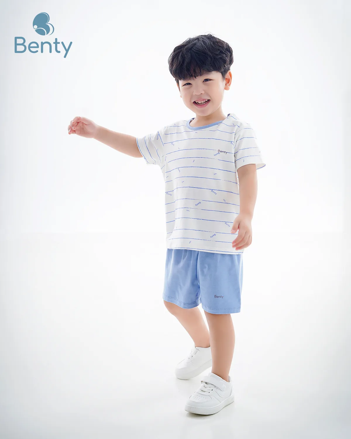 Bộ cộc tay cài vai sọc BENTY co giãn an toàn da bé