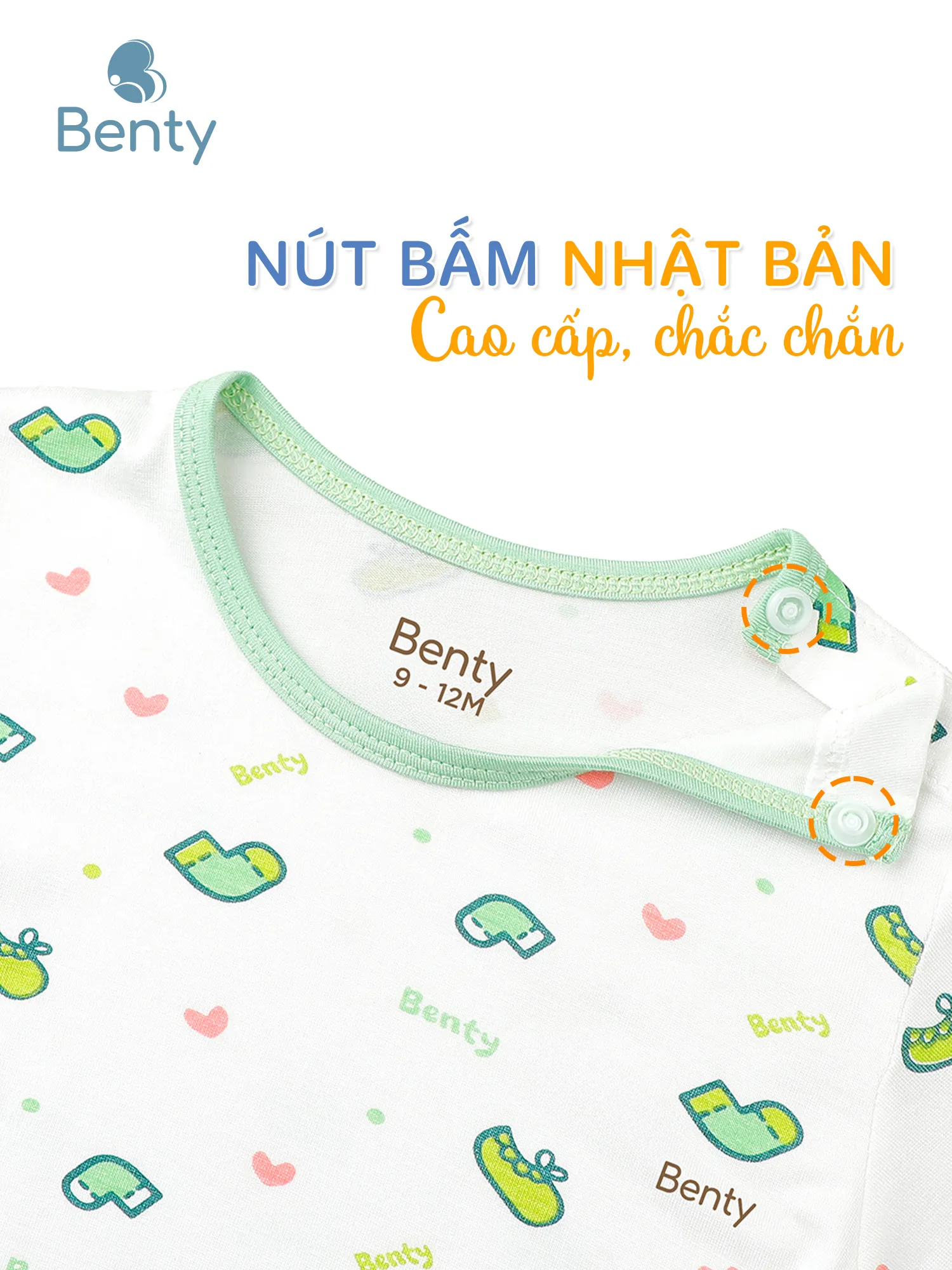 Bộ cộc tay cài vai BENTY họa tiết, đáng yêu cho bé
