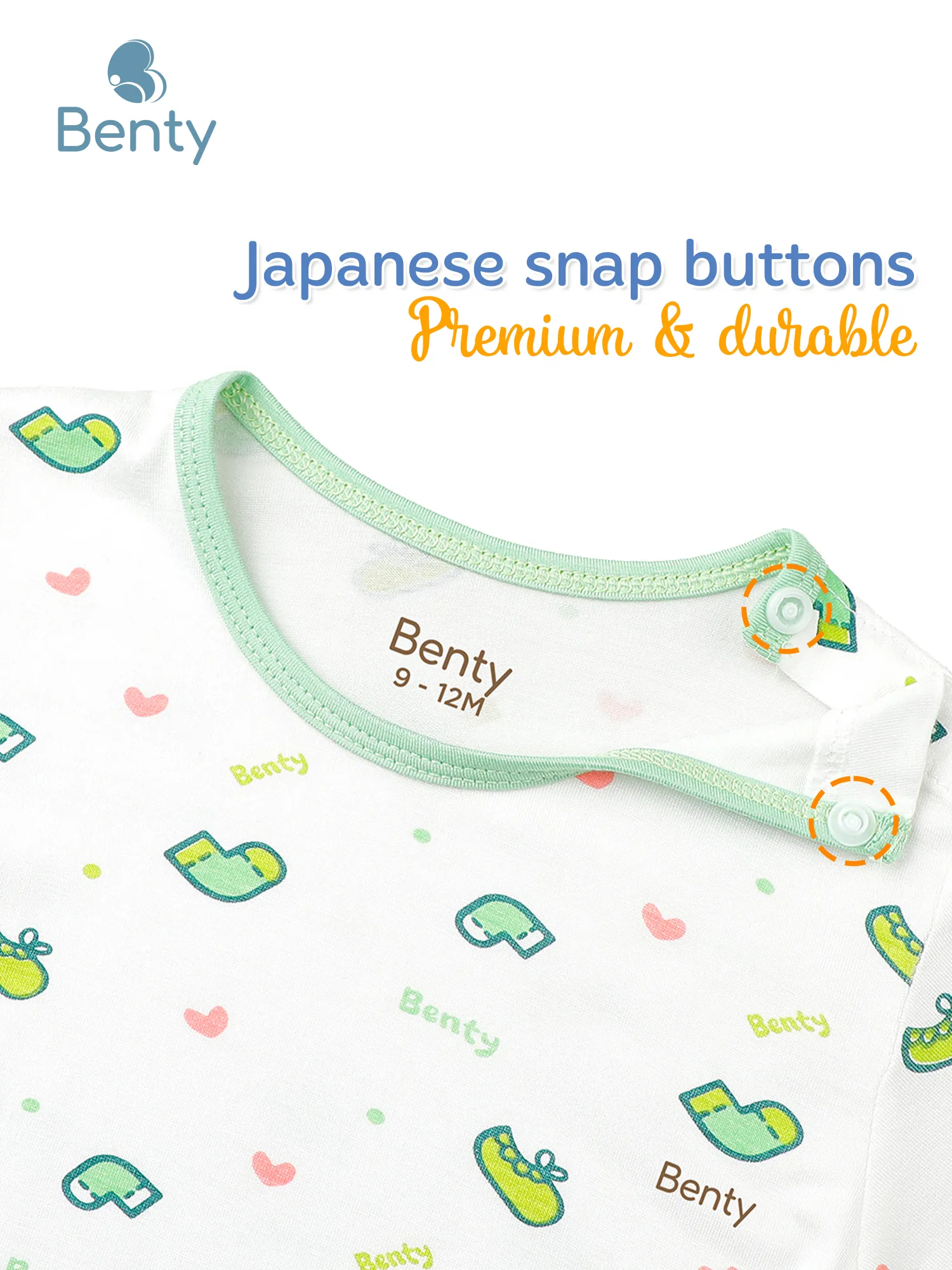 BENTY snap-shoulder short sleeve set, cute printed design