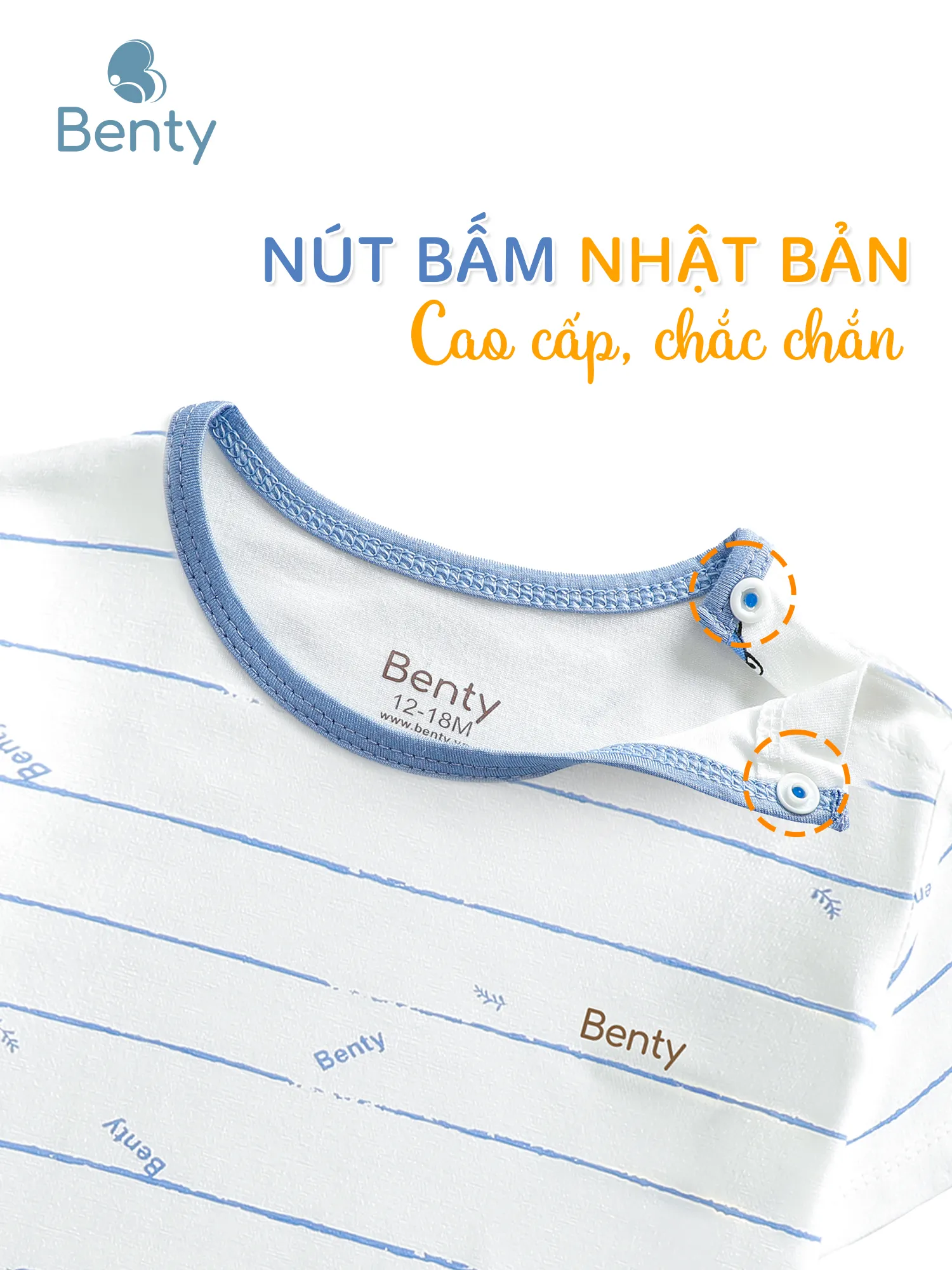 Bộ cộc tay cài vai sọc BENTY co giãn an toàn da bé